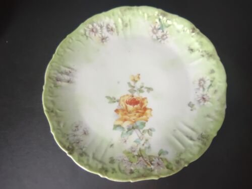 lot 760 4 x Dessert Plate Green Yellow Rose Daisy Raised Edge