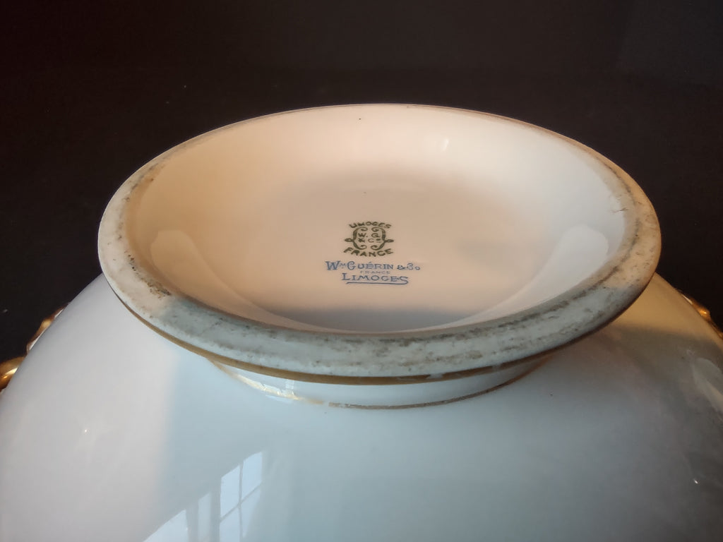 Wm. Guerin Limoges Round Serving Tureen NO LID White Gold Trim (lot 1079)