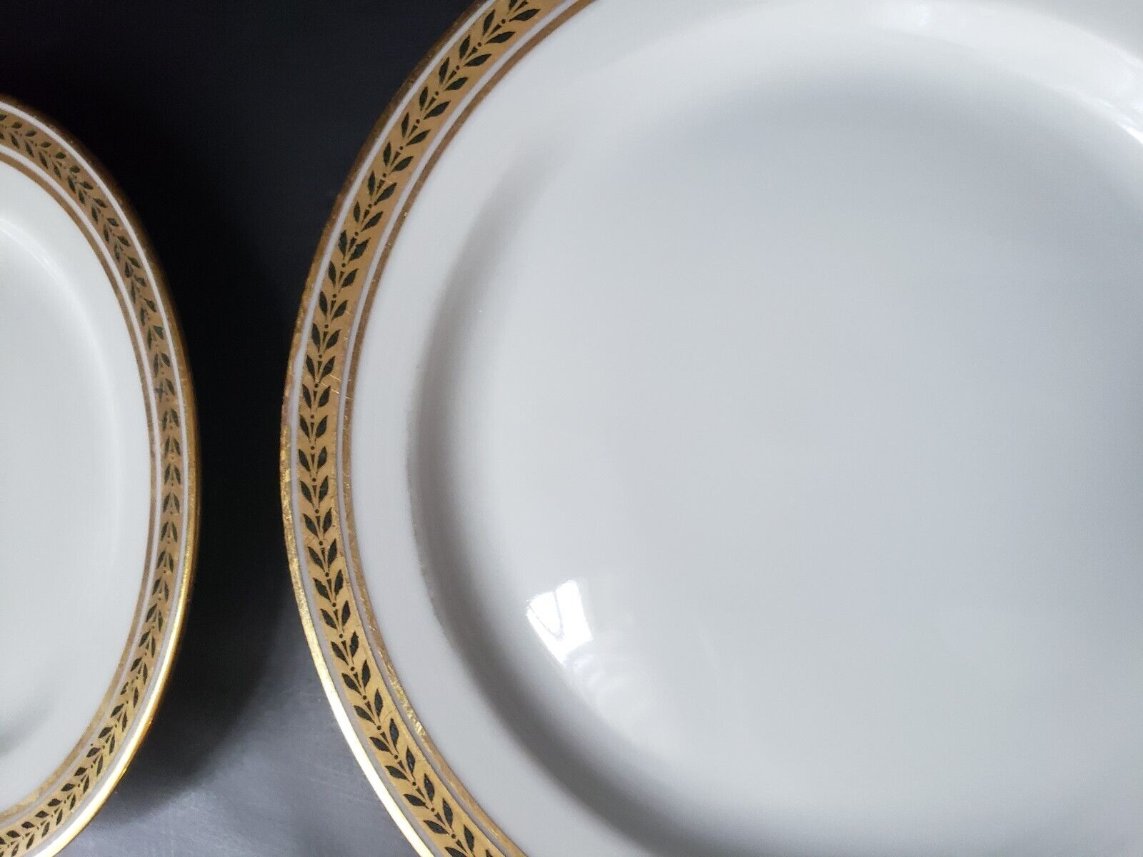 JP Limoges France Gold Trim Green Laurel 2 x Bread/Butter Plate (lot 601)