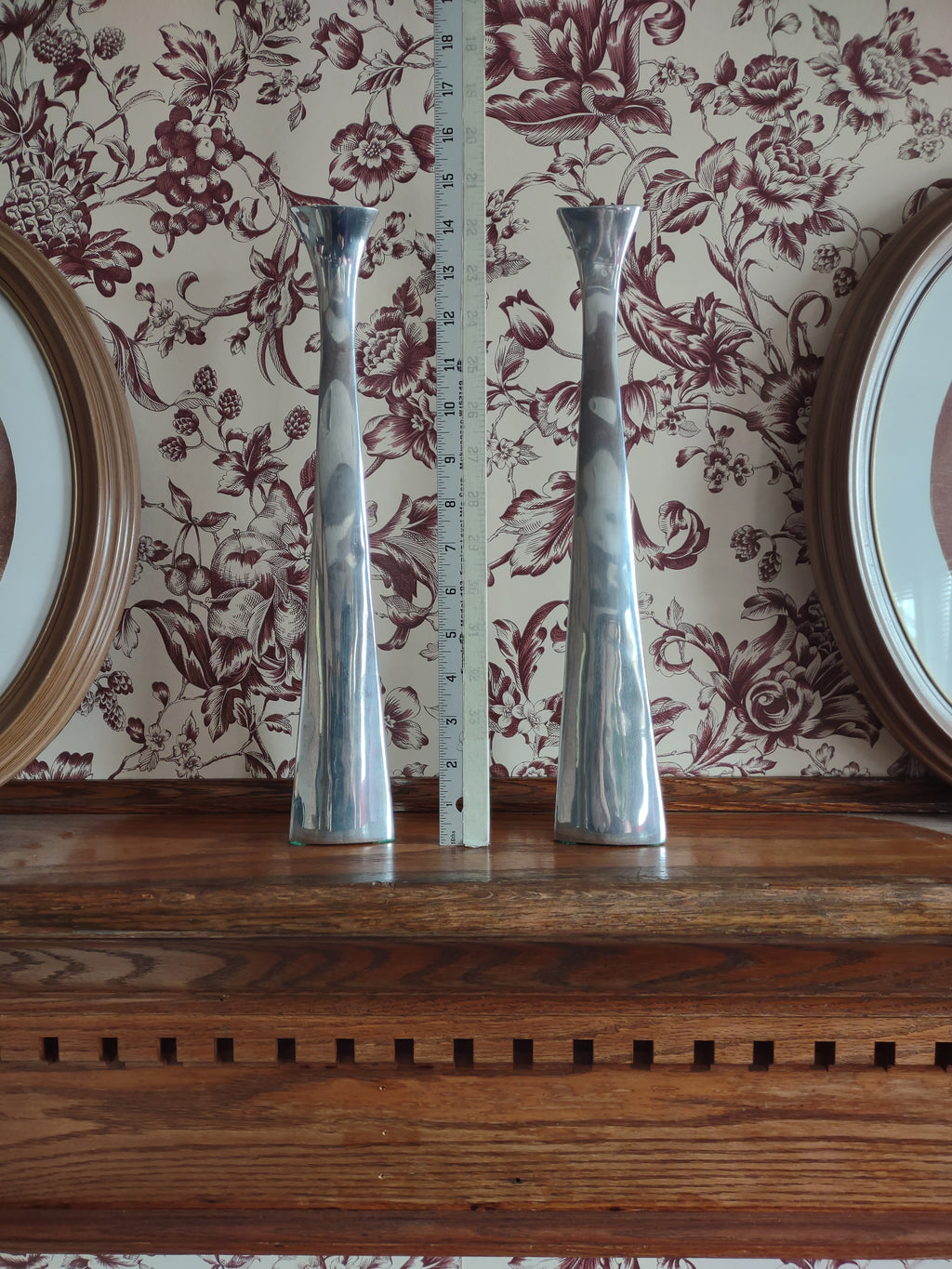 Vintage Mann Pewtertone 14.5" Candle Stick Set Of 2 MCM (Lot 5729)