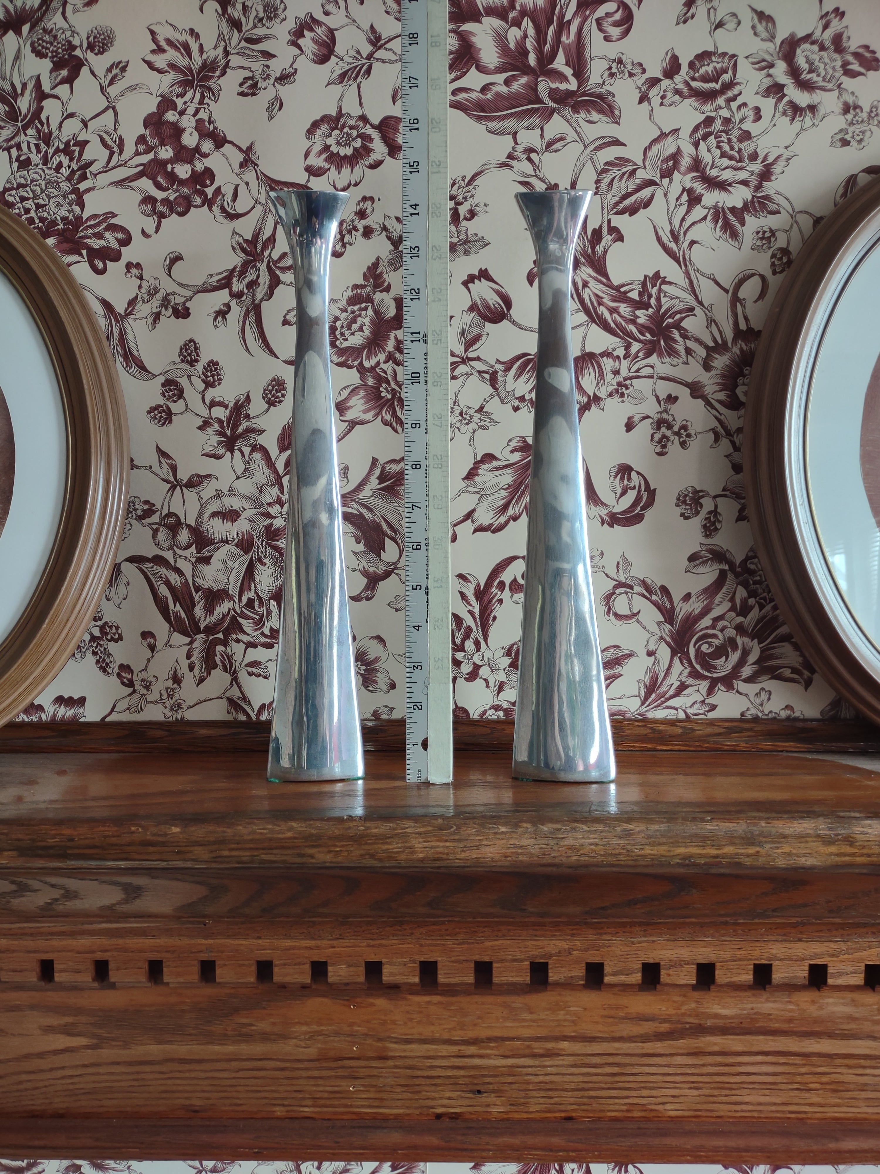 Vintage Mann Pewtertone 14.5" Candle Stick Set Of 2 MCM (Lot 5729)