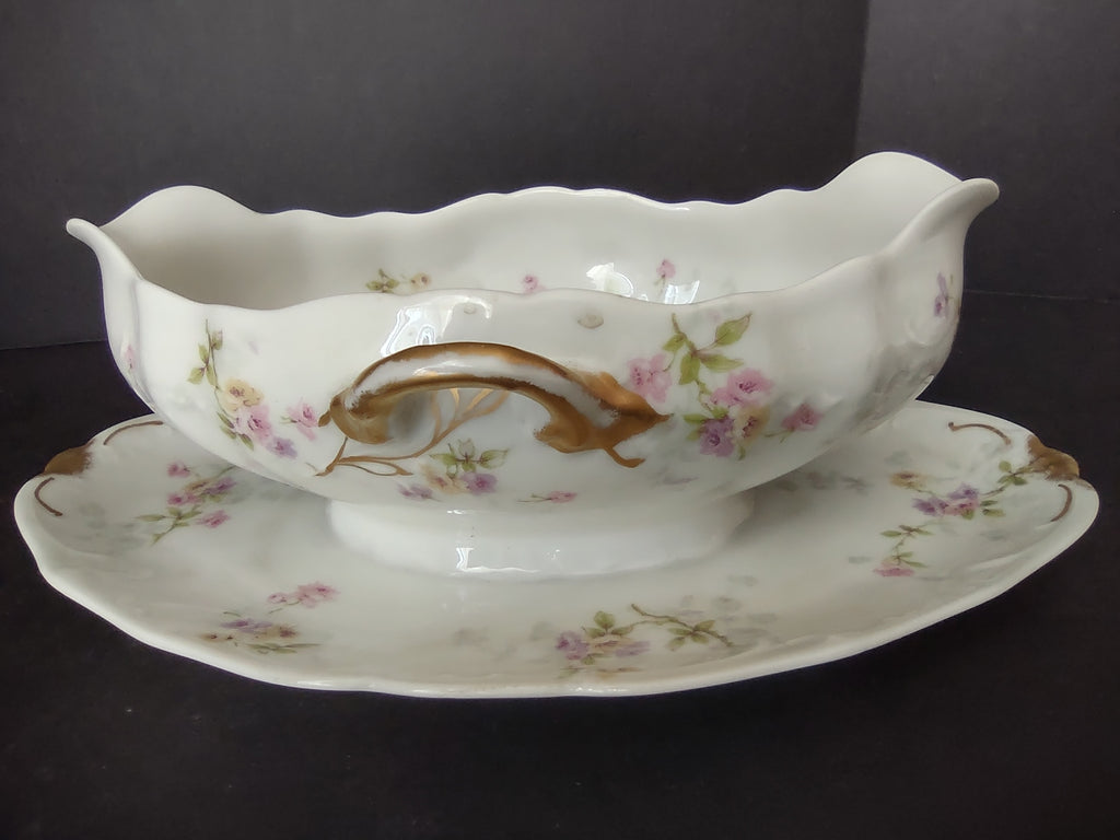 Haviland Limoges Gravy Boat Pink Purple Yellow Rose (lot 841)