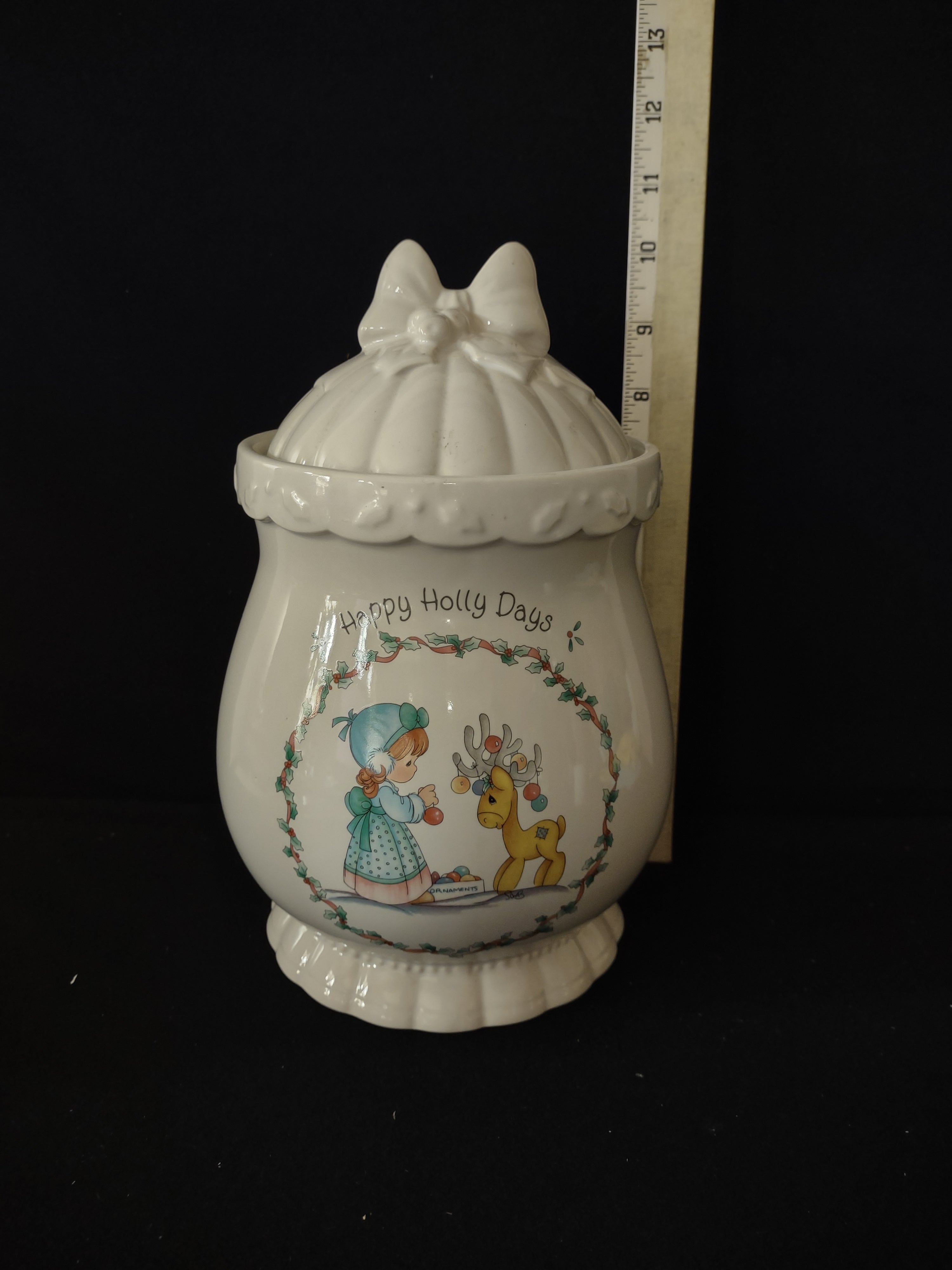 Vintage Christmas Precious Moments Happy Holly Days Cookie Jar (Lot 3751)