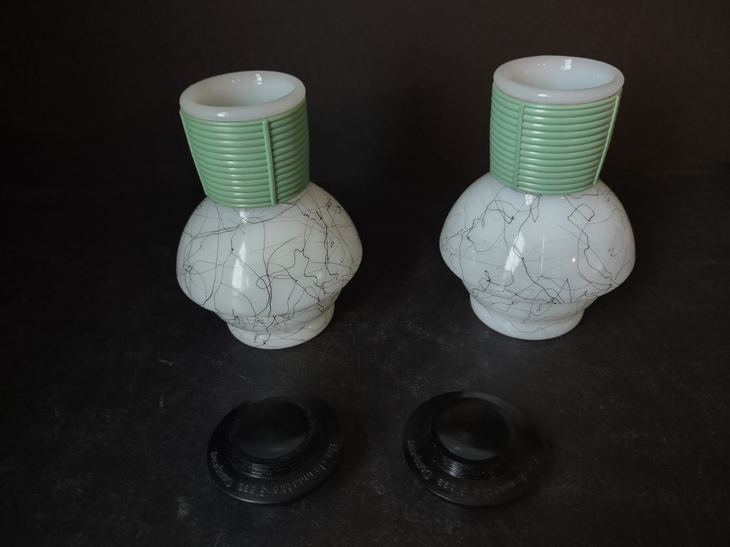 Vintage Hottle Carafe Milk Glass x 2 with Lid (lot 5264)