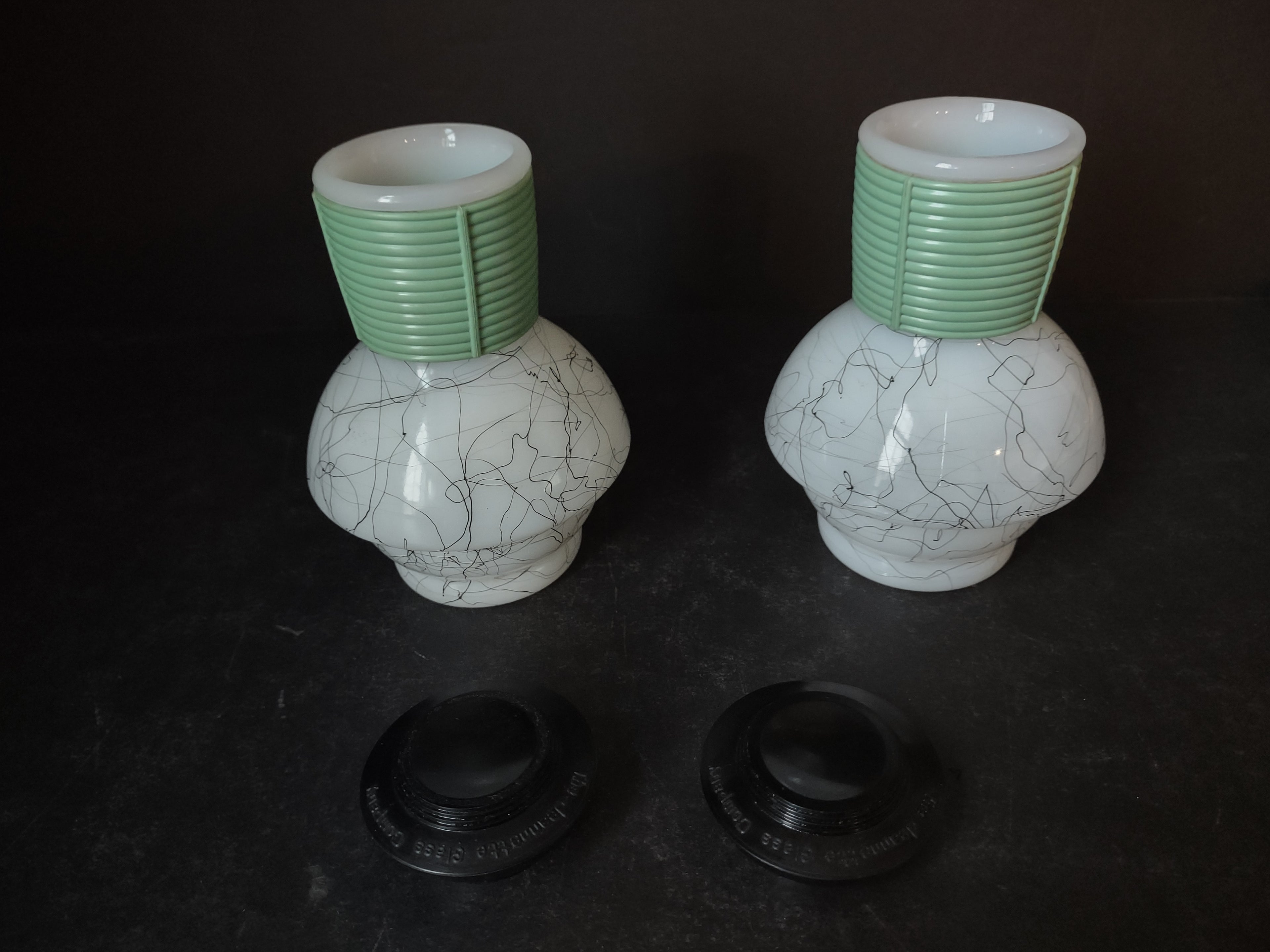 Vintage Hottle Carafe Milk Glass x 2 with Lid (lot 5264)