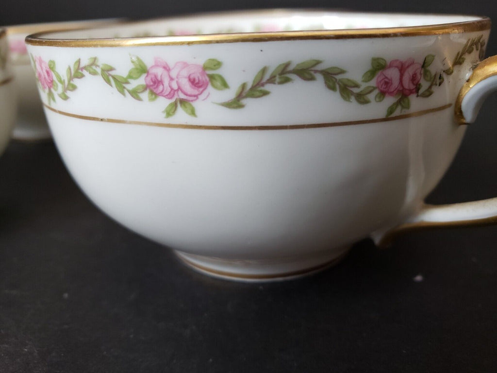 Haviland Limoges France 4 x Teacup Rose Garland Gold Trim (lot 615)
