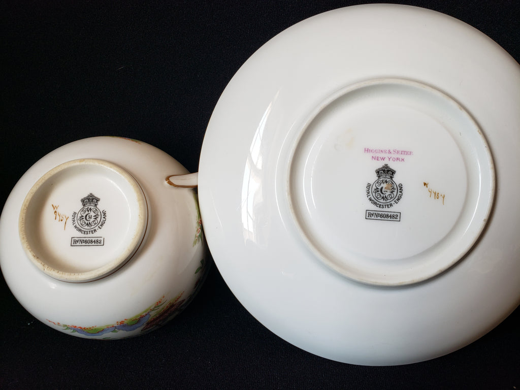 Vintage Royal Worcester Higgins Seiter Butterfly Tea Cup Saucer (lot 2121)