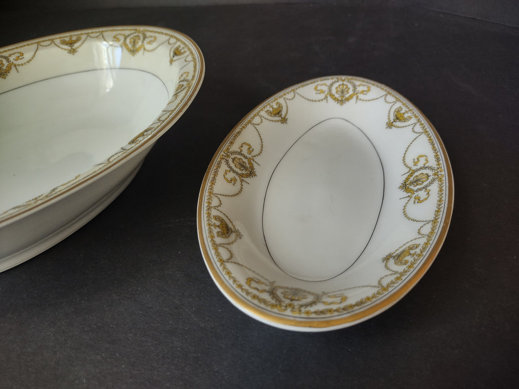 Haviland Limoges Eugenie Serving Bowl & Platter Yellow Swag Ribbon (lot 945)