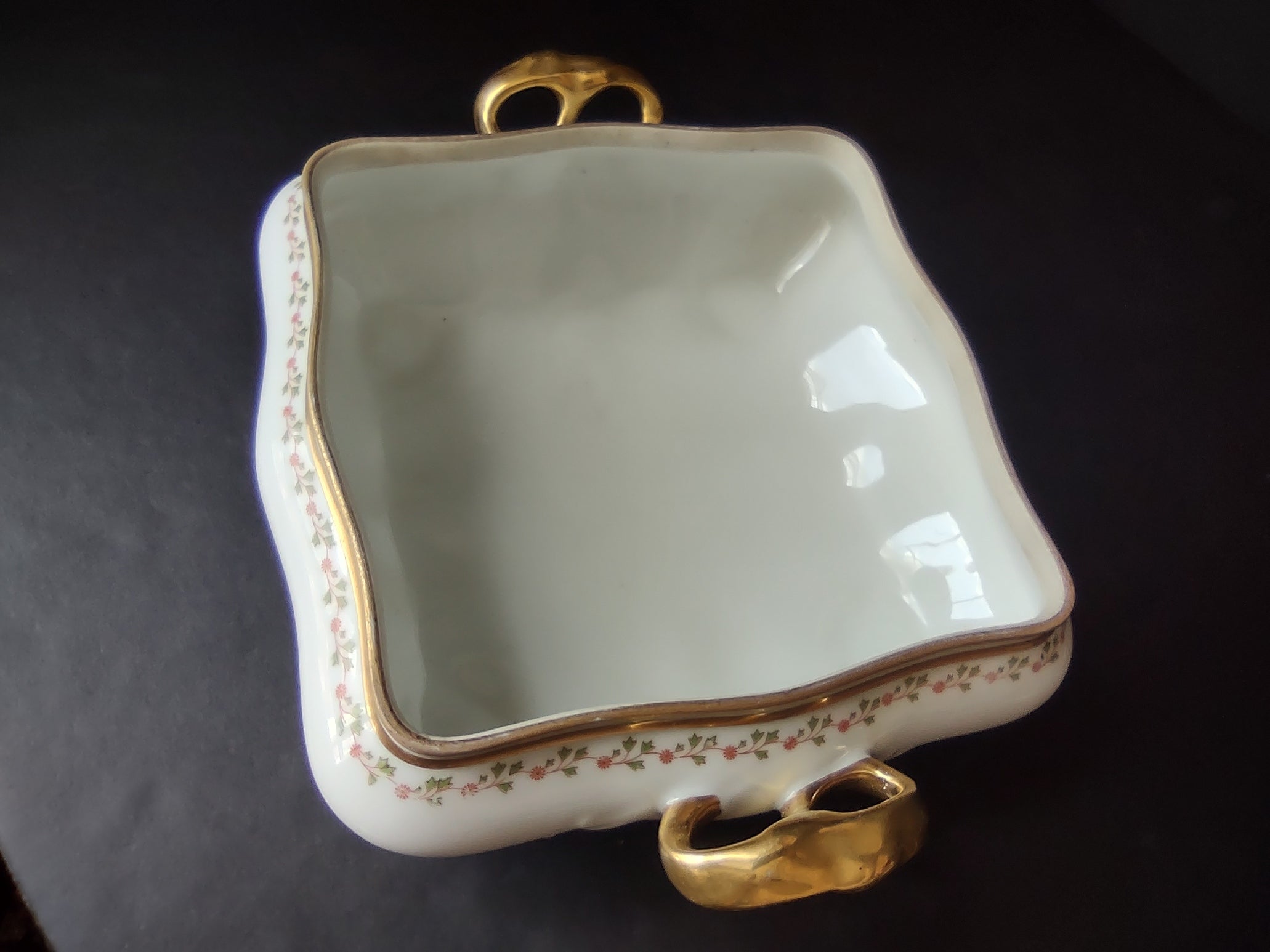 Old Abbey France Limoges Serving Dish NO LID Clover Gold Trim (lot 870)