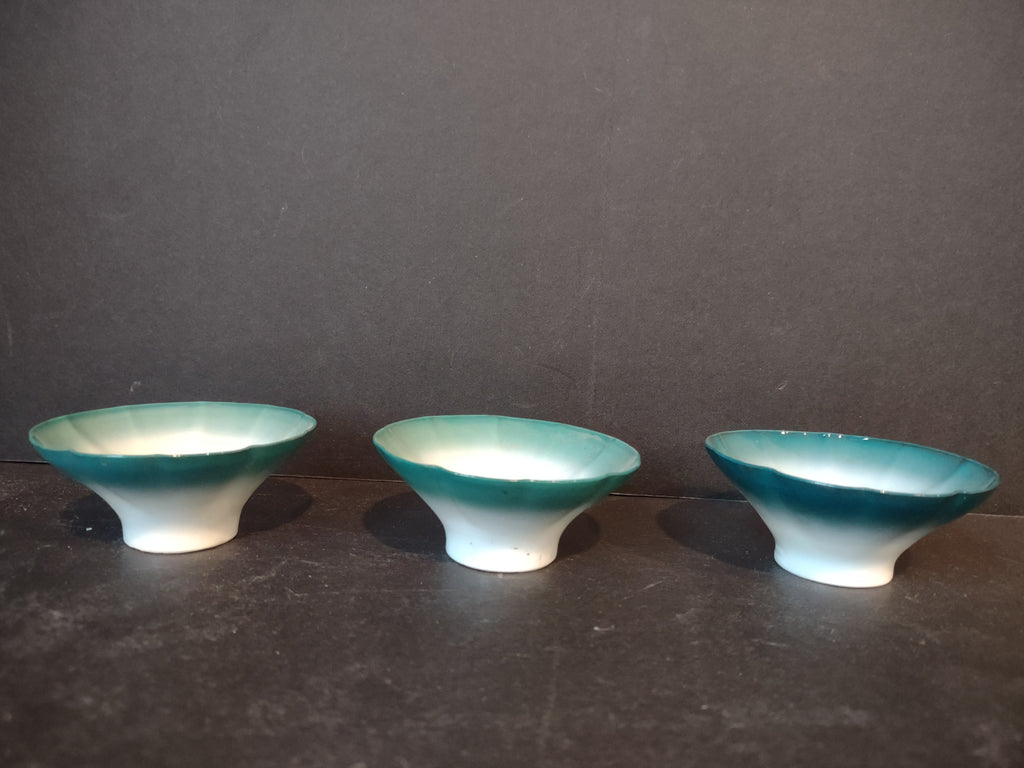 Vintage Chinese Ceramic Condiment Dish x 3 Green White (lot 5355)