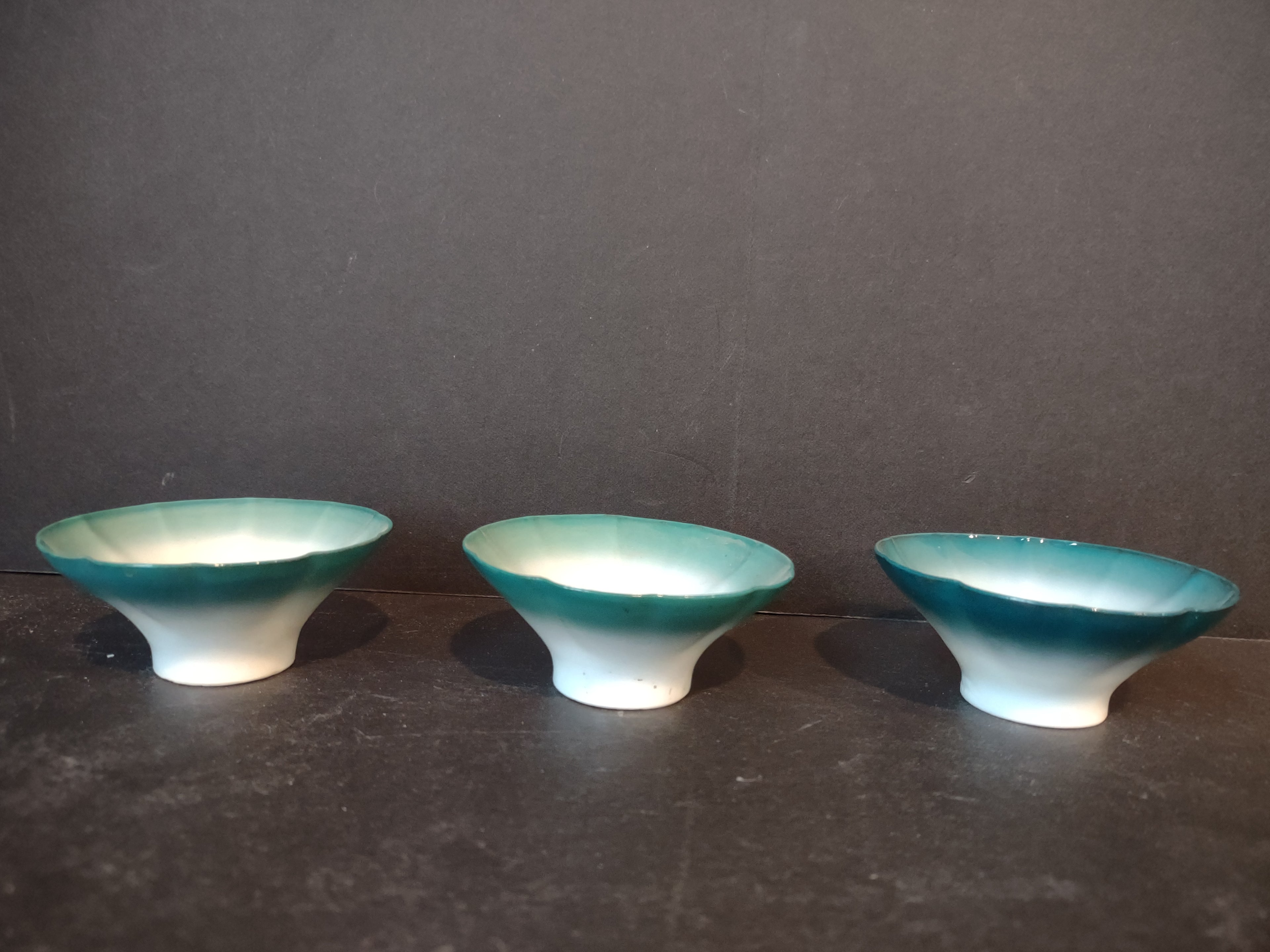 Vintage Chinese Ceramic Condiment Dish x 3 Green White (lot 5355)
