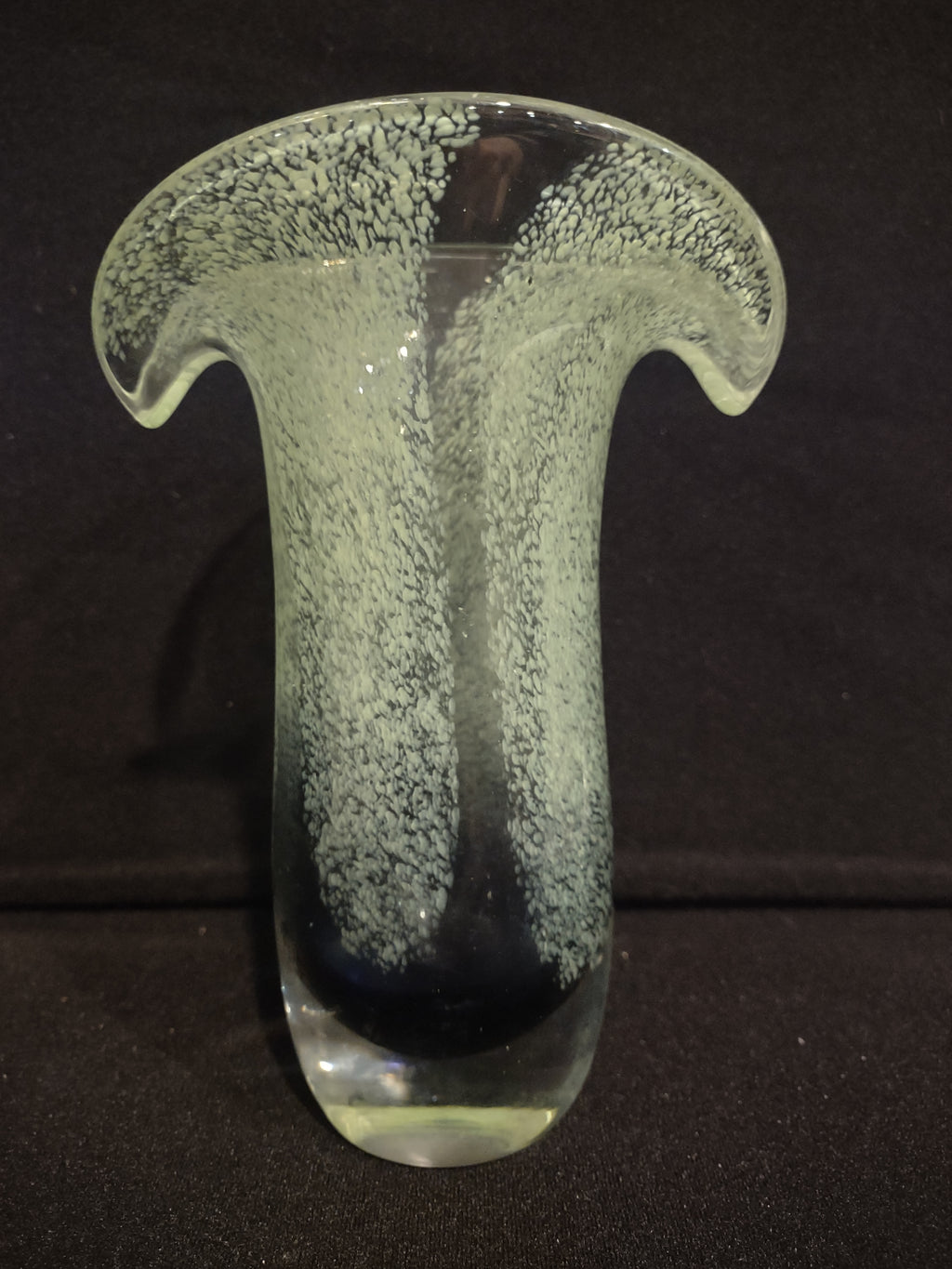 Vintage Teleflora hand blown Waterfall Vase blue green Confetti Glass (lot 2510c