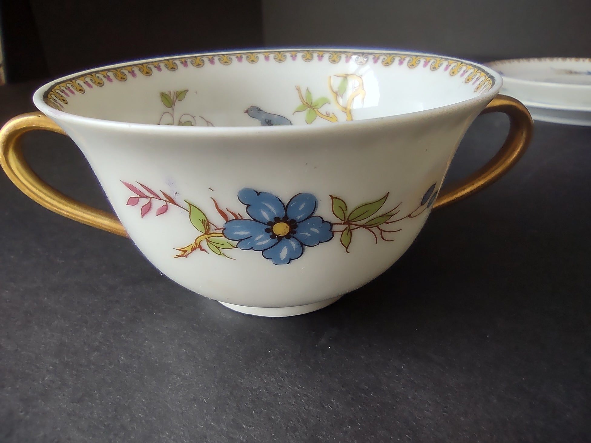 B. Altman Limoges Old Abbey Rouen Spray Pheasant Bouillon Cup & Bread (lot 813)