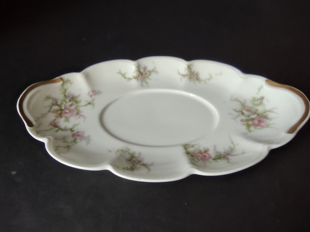 Haviland Limoges Gravy Bowl UNDERPLATE ONLY White Cabbage Rose Moss (lot 911)