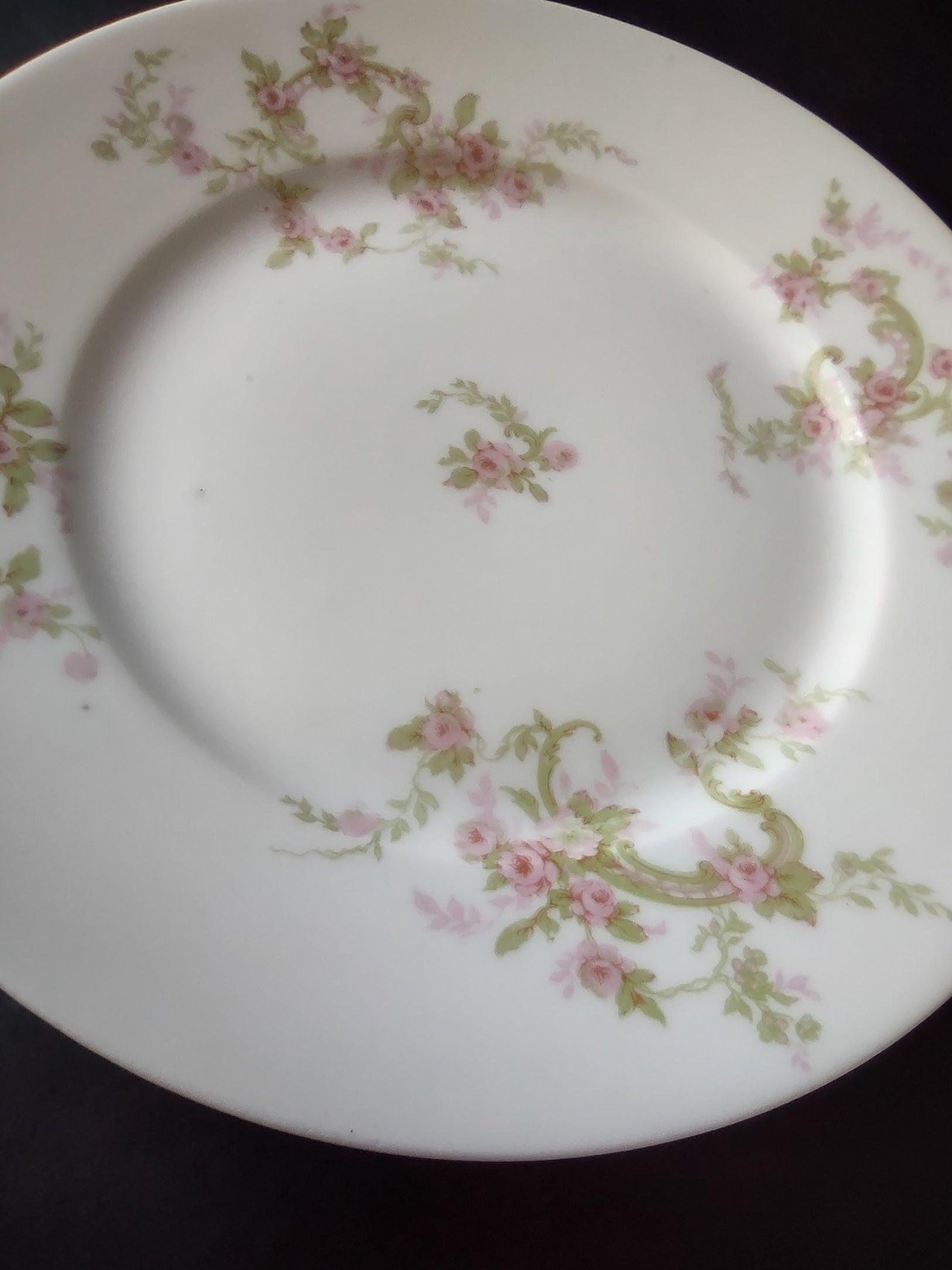 Haviland Limoges Dessert Plate Pink Rose Green Ribbon (lot 889)