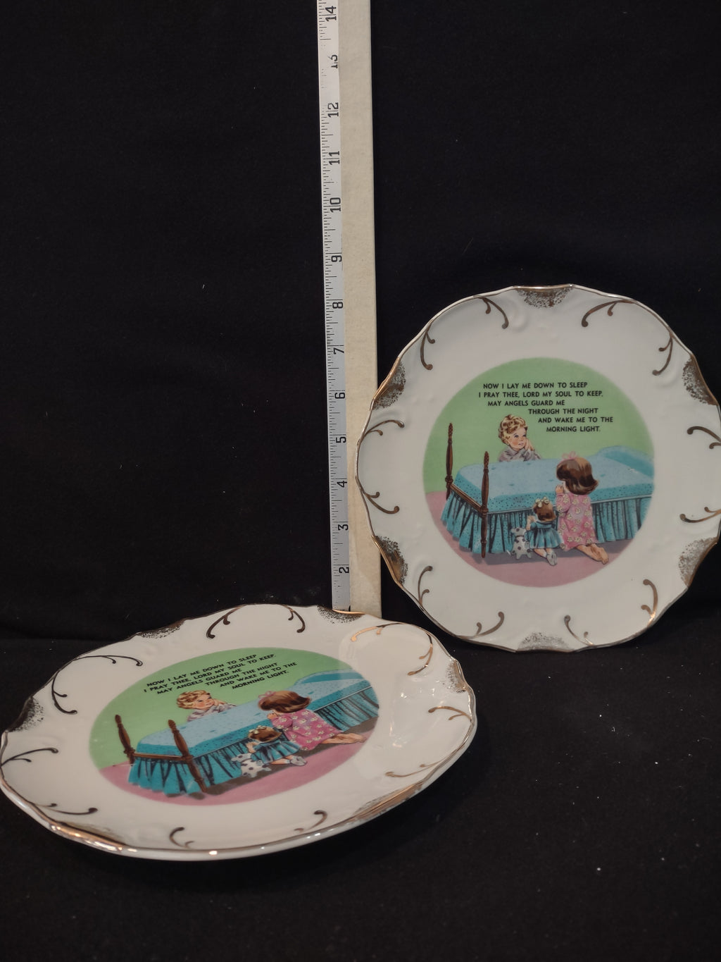 Vintage Wall Plate Children Bedtime Now I Lay Me Down To Sleep x 2 (Lot 3961)