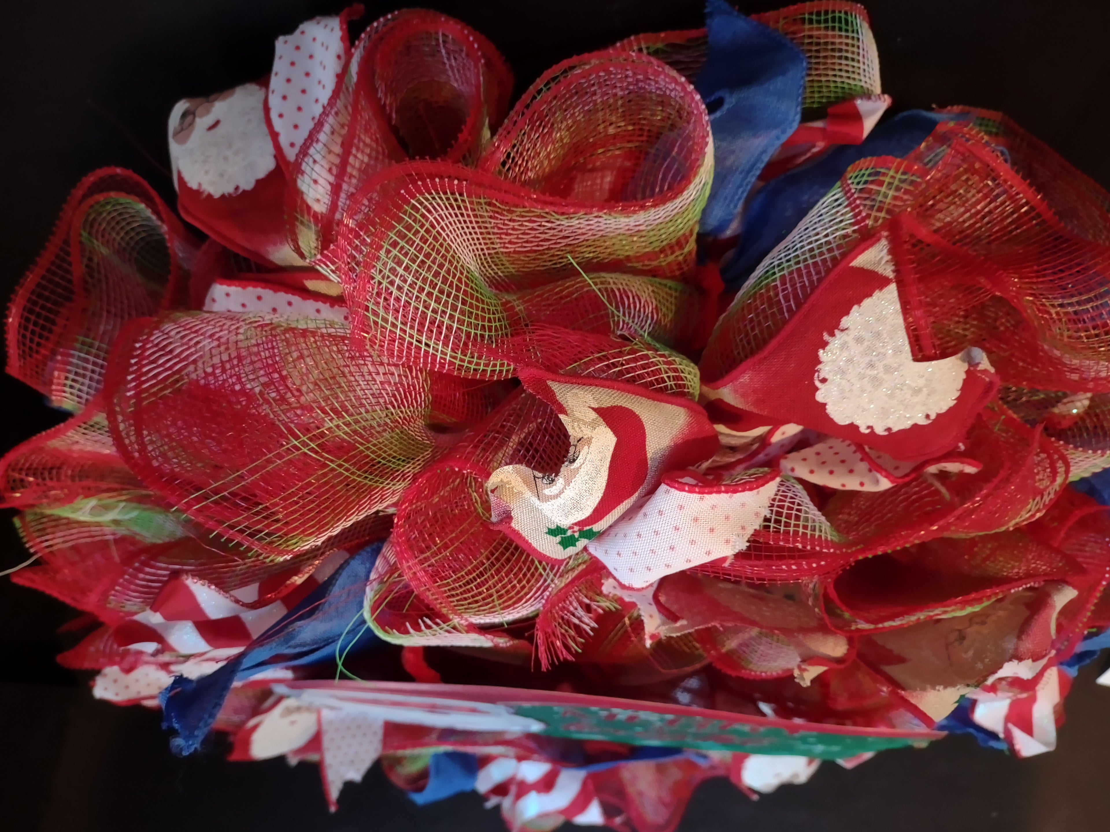 Handmade Christmas Wreath Sparkly Red White Blue Ribbon 22" Santa Merry lot 1294
