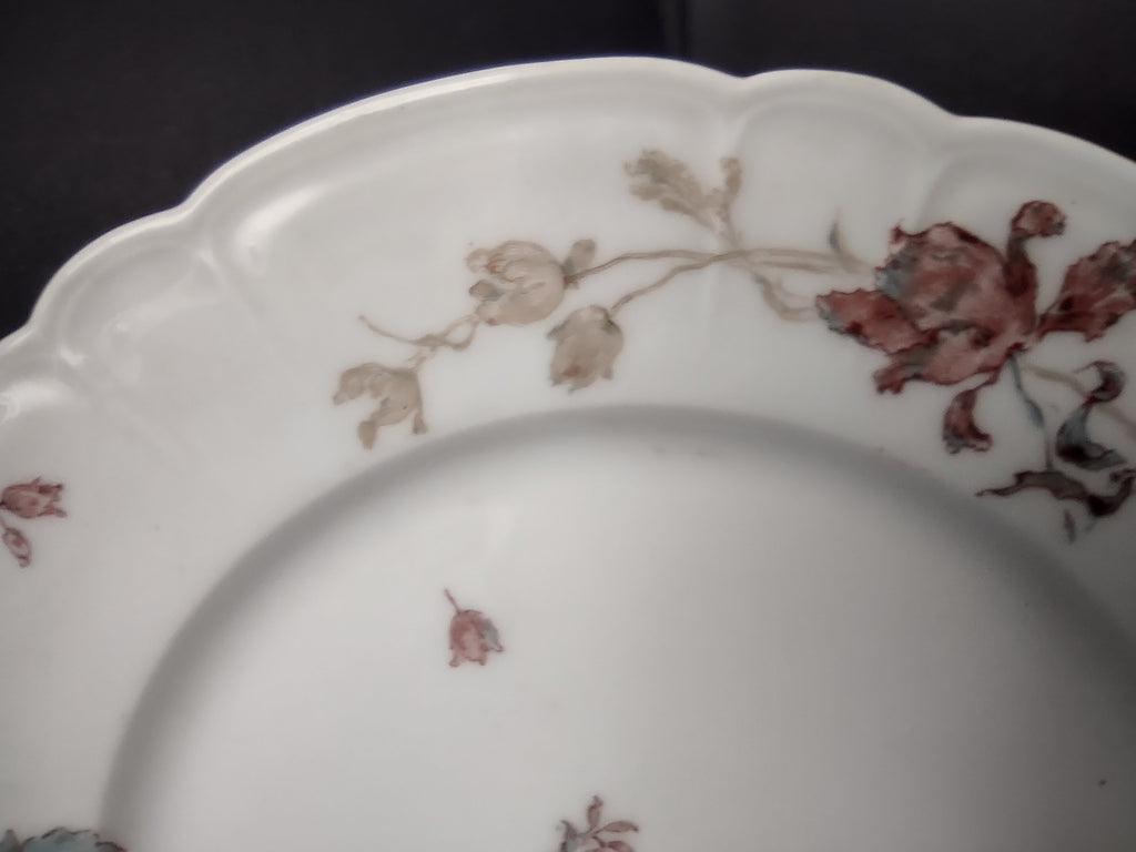 Antique 1889 Haviland Limoges Blue Red Flower Dinner Plate (lot 950)