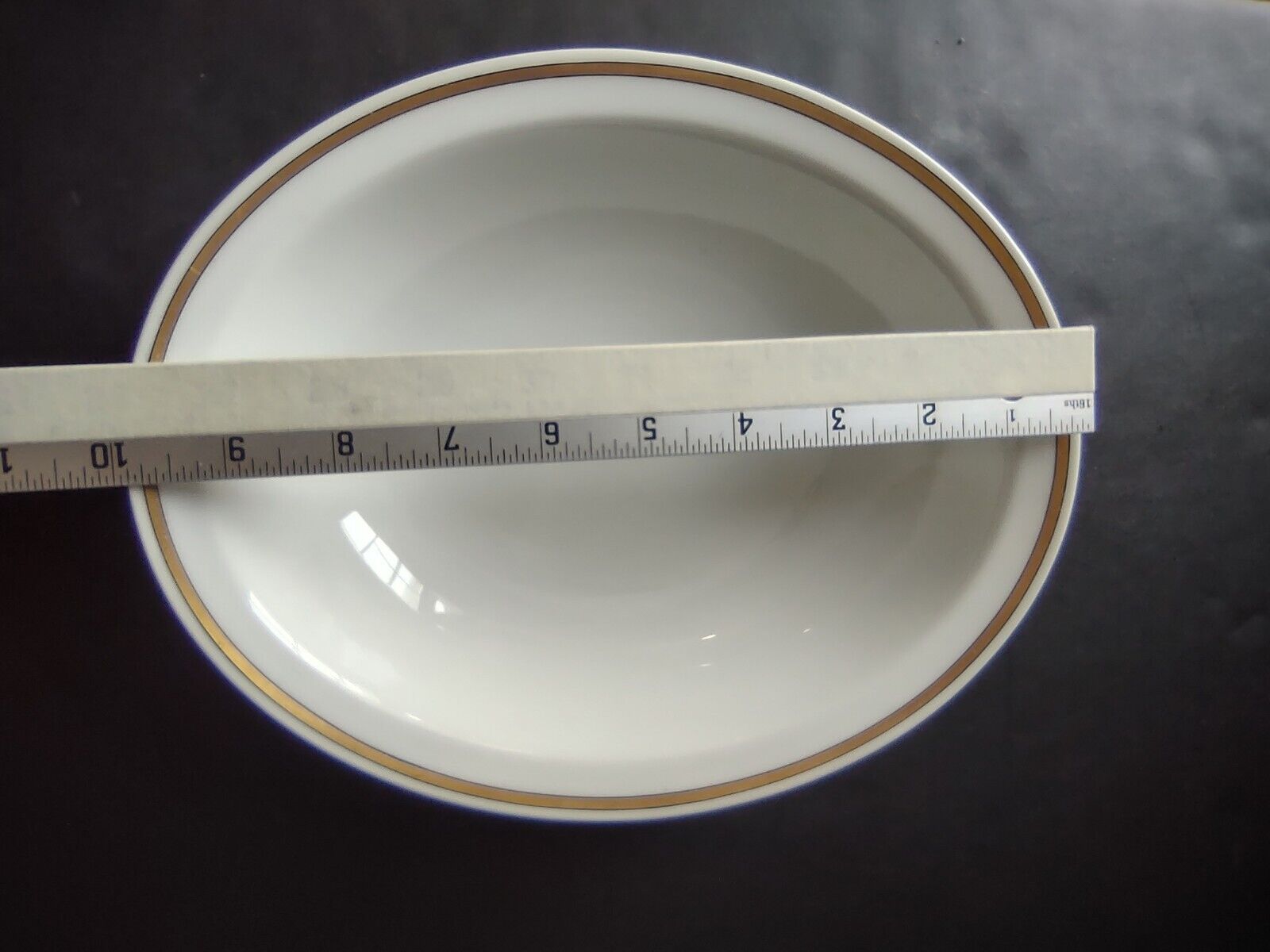 Haviland Limoges 10" x 8-1/4" White Serving Bowl Black & Gold Trim (lot 681)