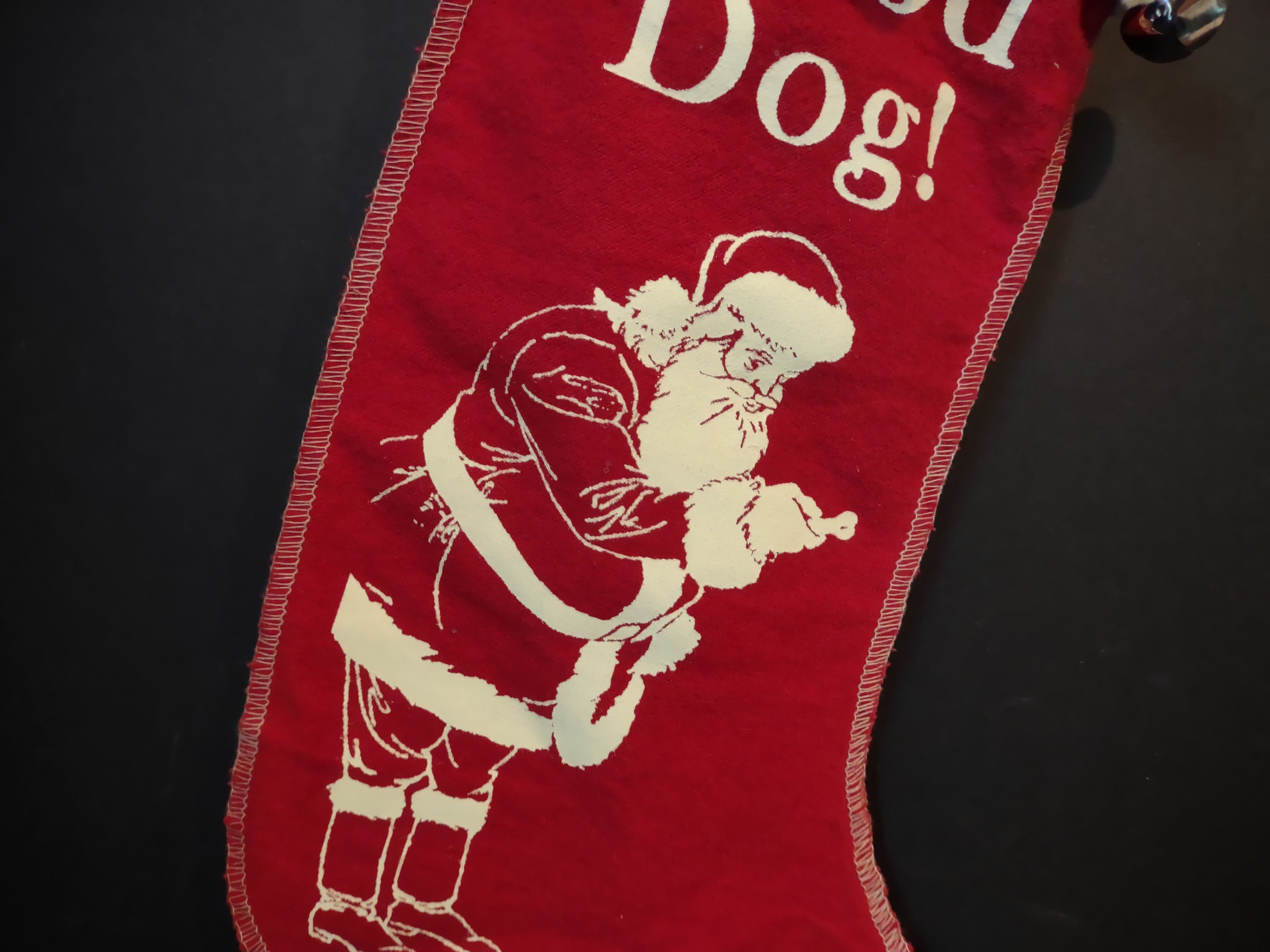 Vintage Christmas Good Dog Stocking with Santa Bells 16" (lot 3370)