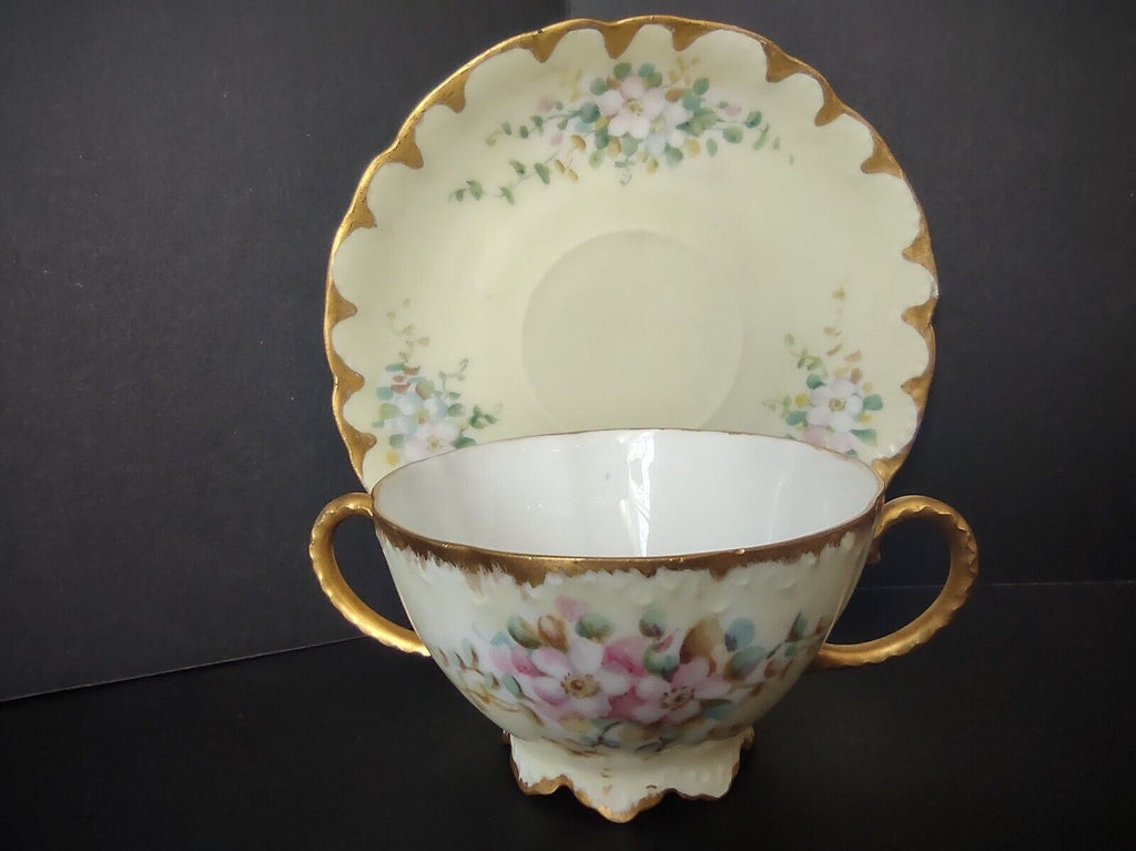 Vintage Malmaison Bavaria Gold Trim Teacup Bouillon Cup Yellow Floral (lot 756)