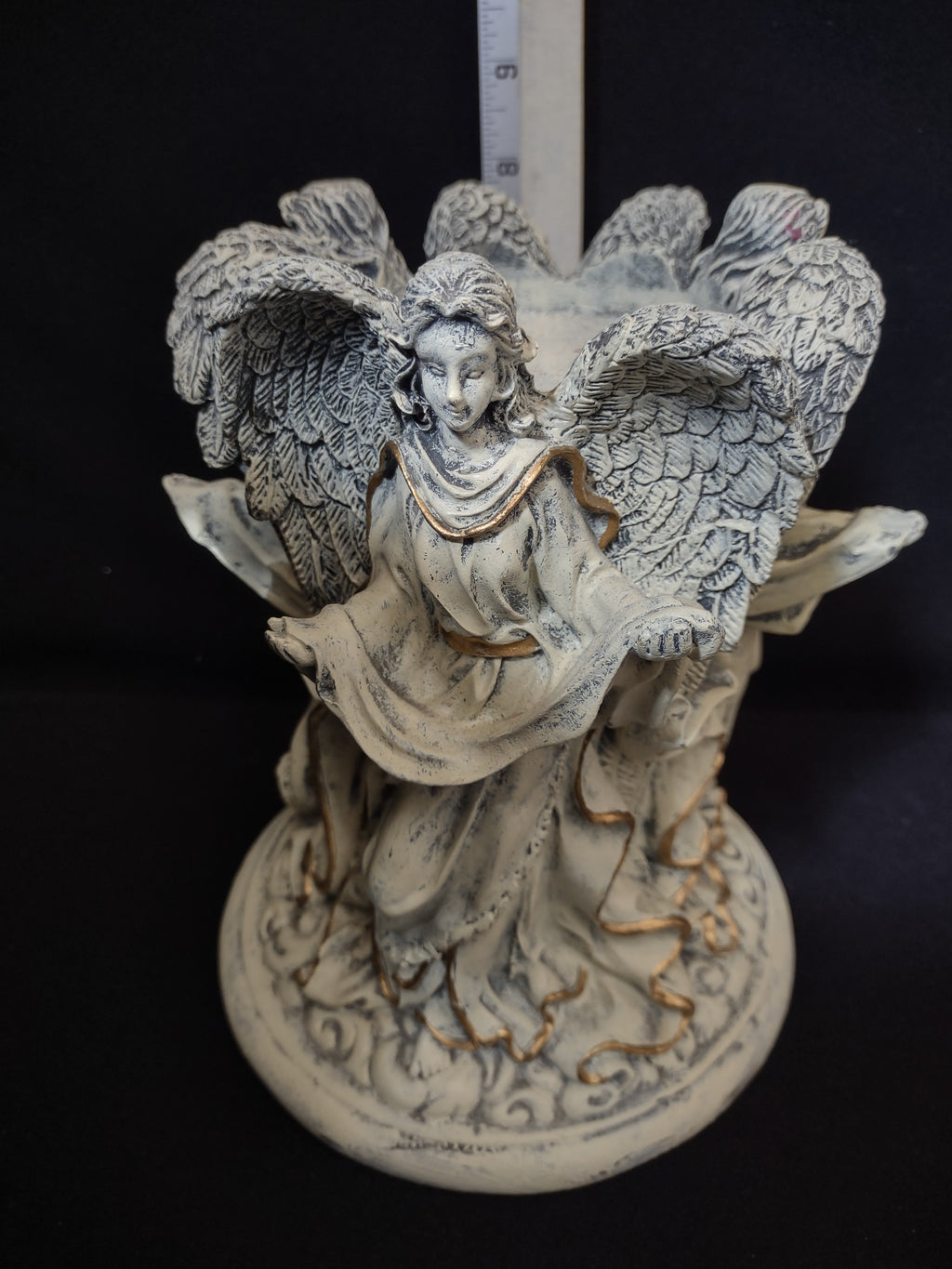 Angel Pillar Candle Stand Peace Love Joy (lot 1699)