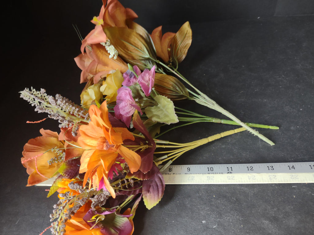 Halloween Thanksgiving Fall Artificial Rose Lilly Mums Twig x 3 (lot 3114)