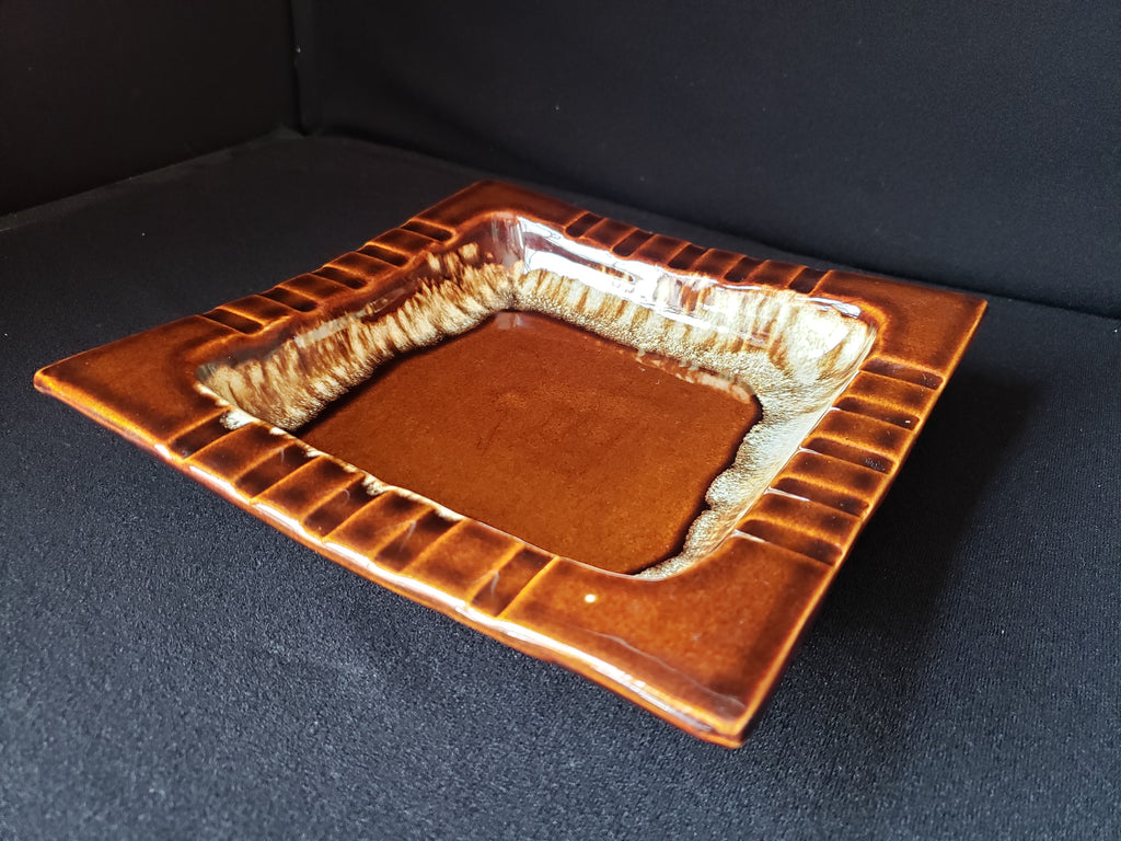 Pfaltzgraff USA Brown Drip Glaze Vintage Cigar Ashtray 8" Square (lot 2147d)