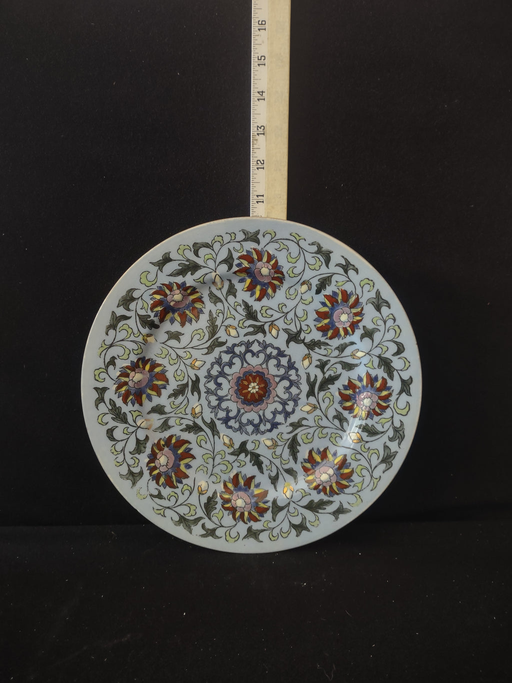 Vintage Light Blue Oriental 10" Plate Made In Macau Small CHIP (Lot 3403)