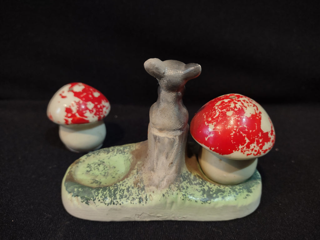 Vintage Ceramic Salt and Pepper Shaker Mouse Mice Mushrooms IMPERFECT (lot 5372)