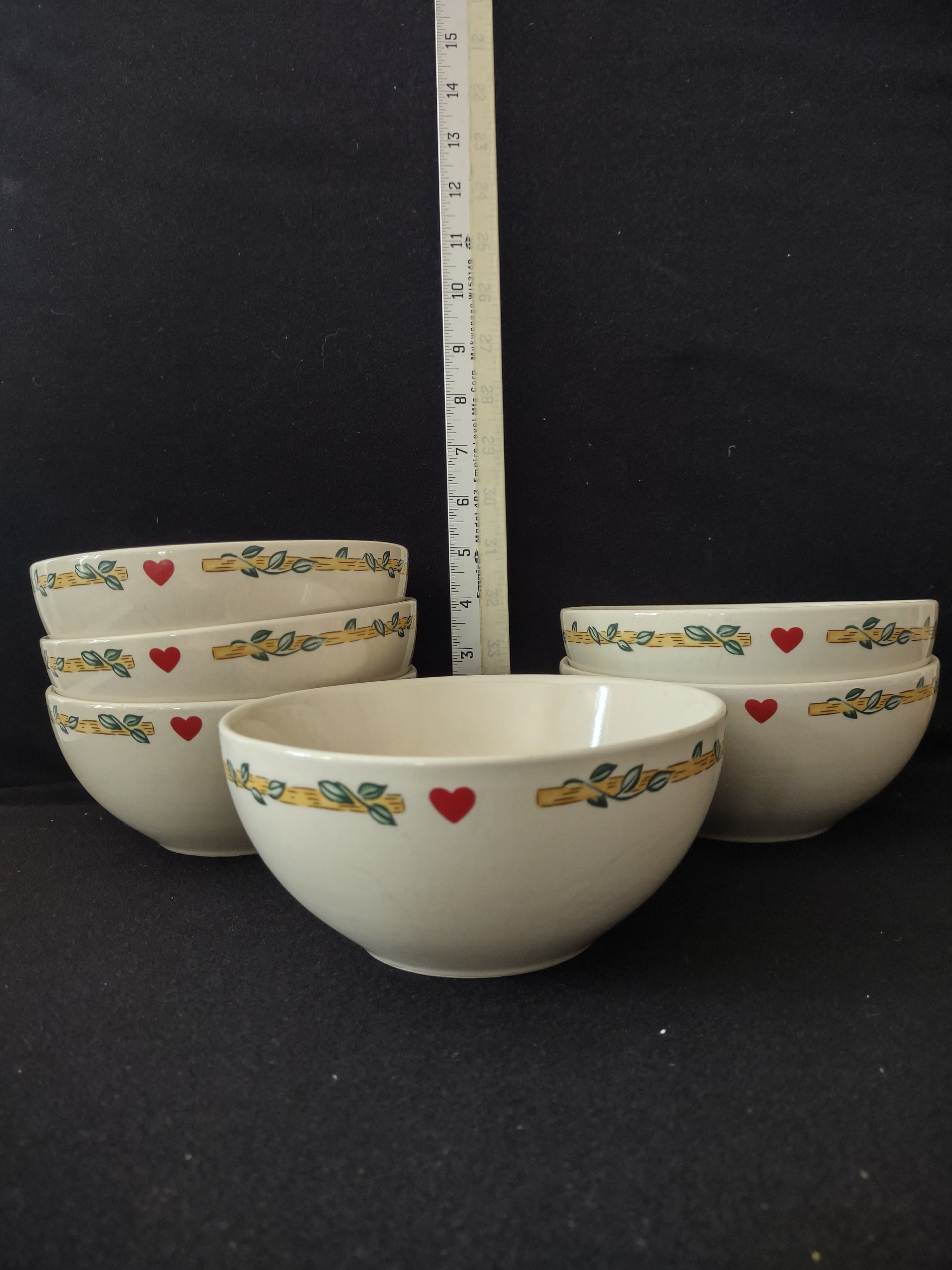 Vintage Thomson Pottery Birdhouse Soup Cereal Bowls X 6 (Lot 2925)
