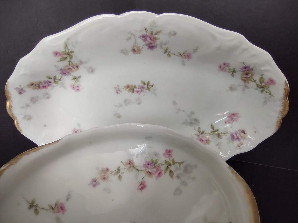 Haviland Limoges Set 2 Serving Bowl PlatterPink Purple Yellow Rose (lot 840)