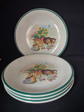 Cat Nap Country Green Band Dinner Plate x 4 Stoneware Thailand 11" (lot 2856c)