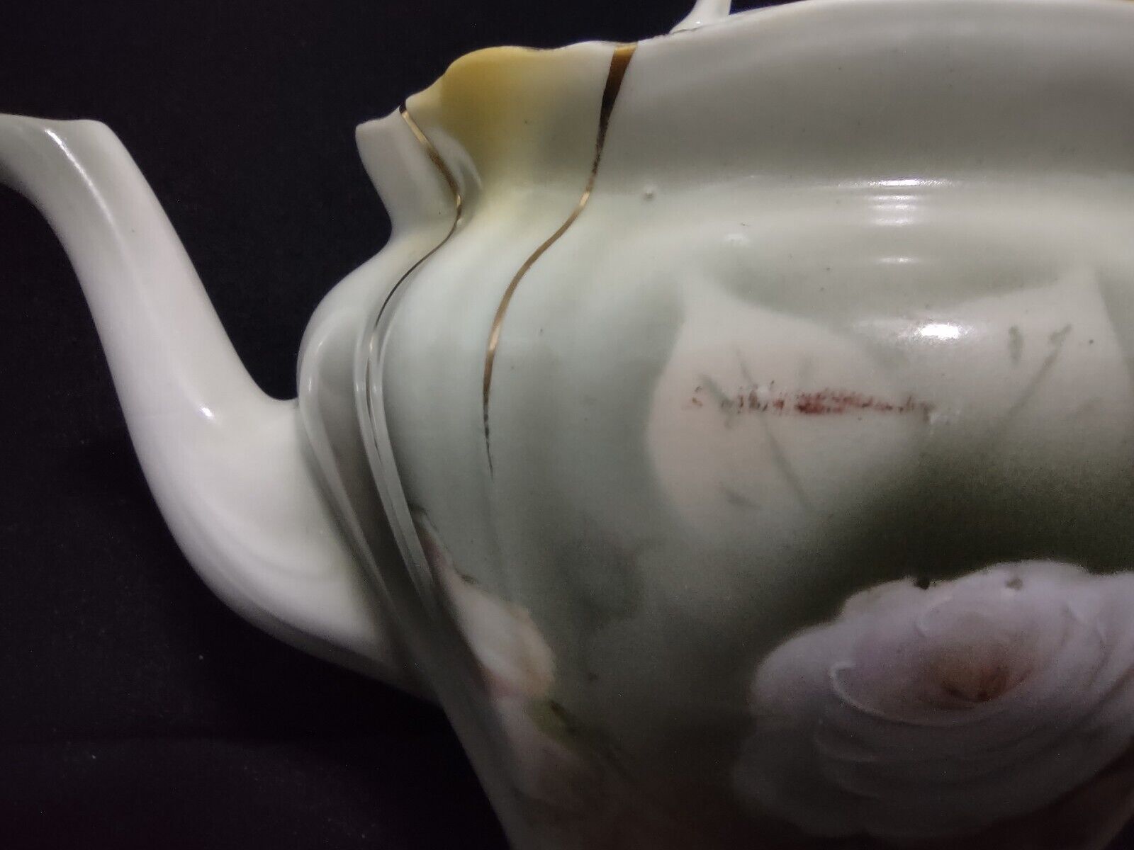 Vintage Bavaria Teapot Creamer Sugar Dish White Rose Gold Trim (lot 240)