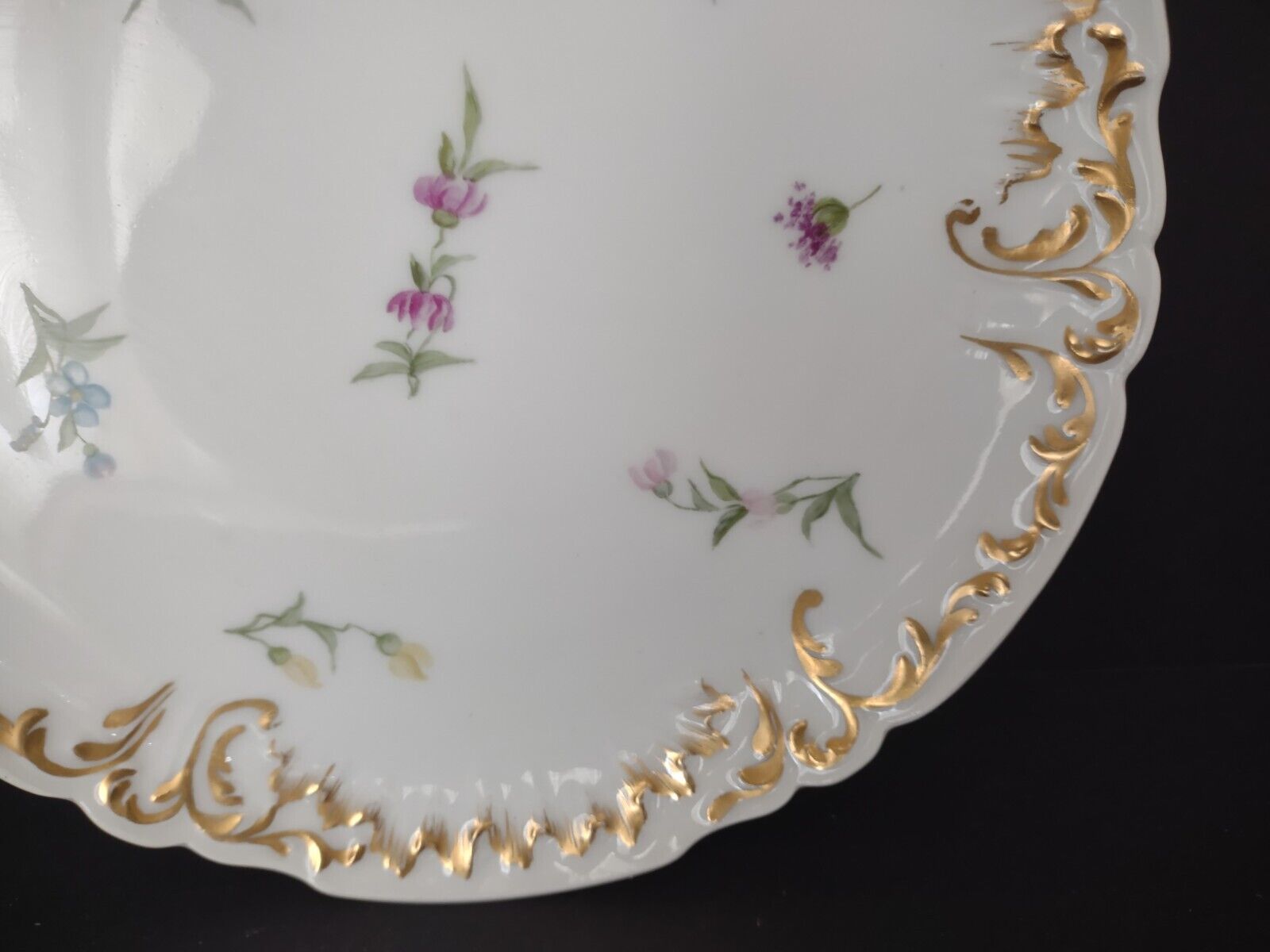 Set 3 JP France Plate Relief Molded Scrollwork Guild Gold Edge Luncheon (lot 358