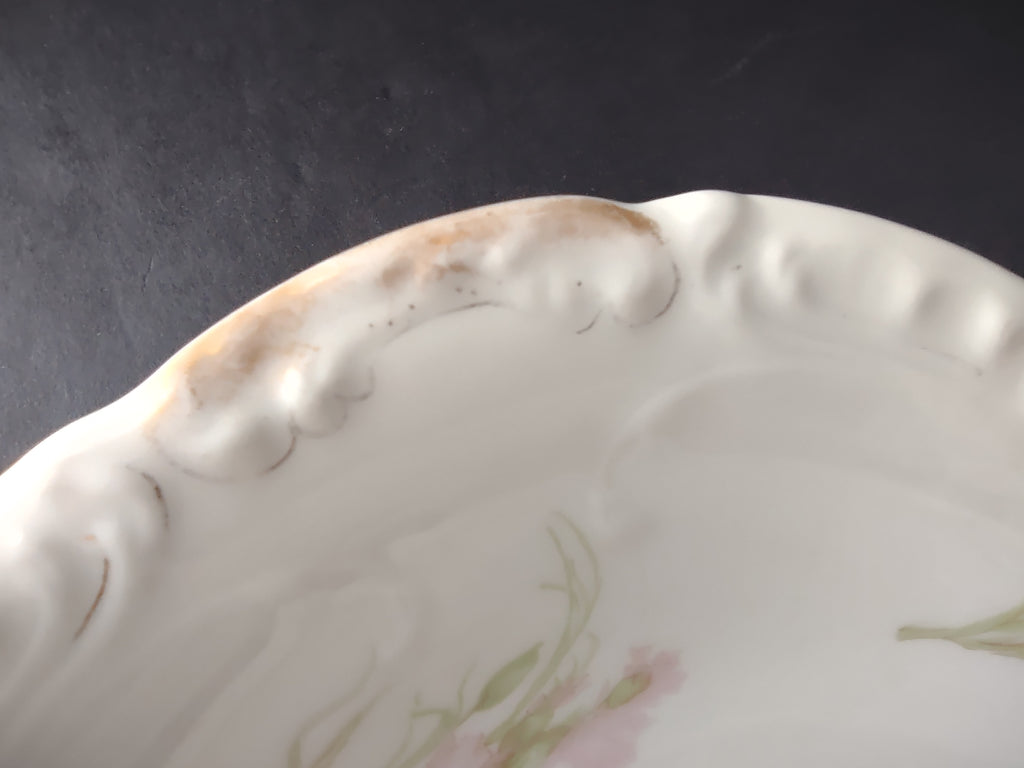 Haviland Limoges Gold Trim Handles Pink Cornflower Serving Bowl (lot 946)