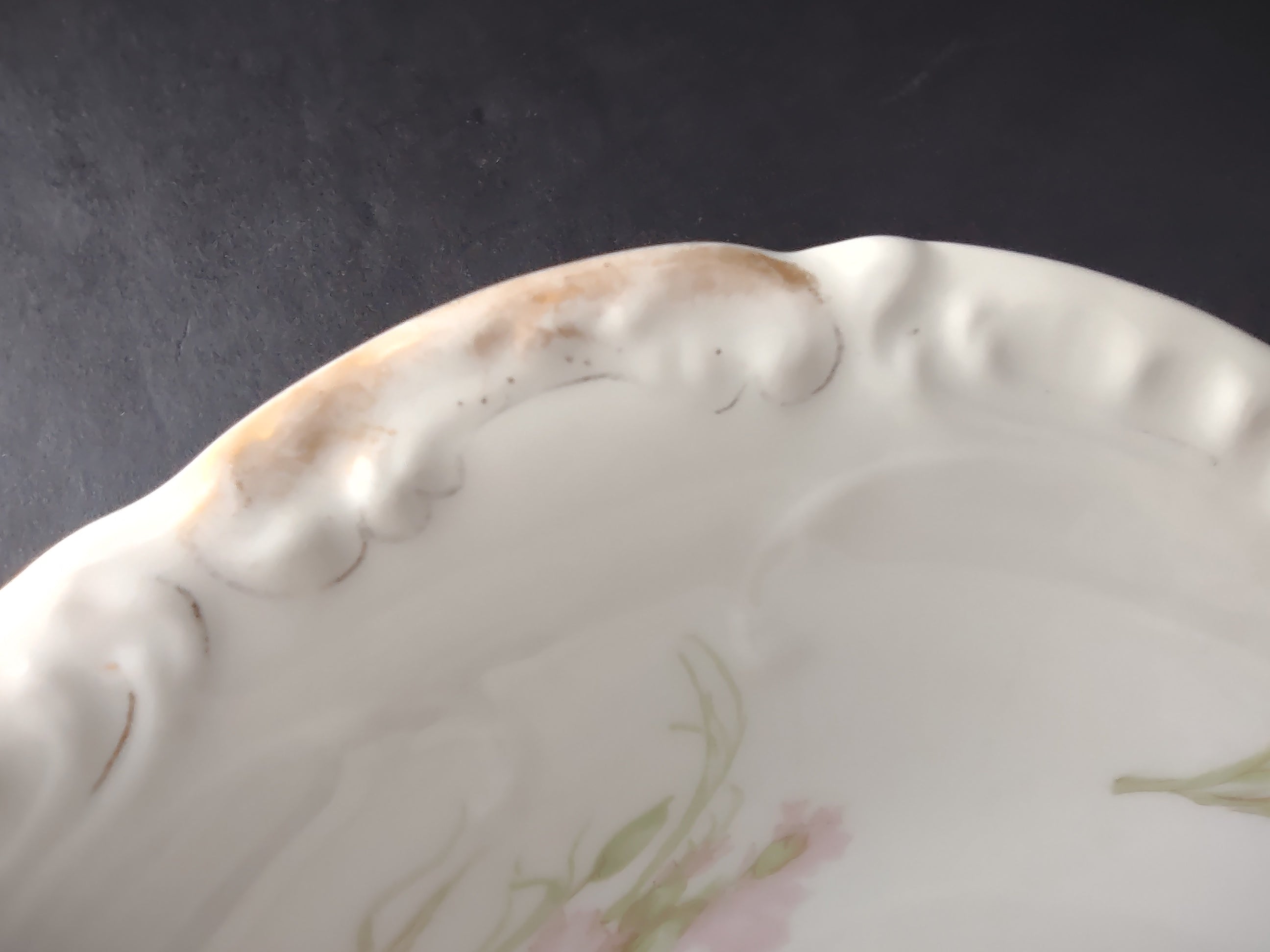 Haviland Limoges Gold Trim Handles Pink Cornflower Serving Bowl (lot 946)