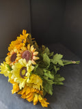 Thanksgiving Fall Vintage Silk Sunflowers Gold Yellow Petals 3 Twigs (Lot 3529)