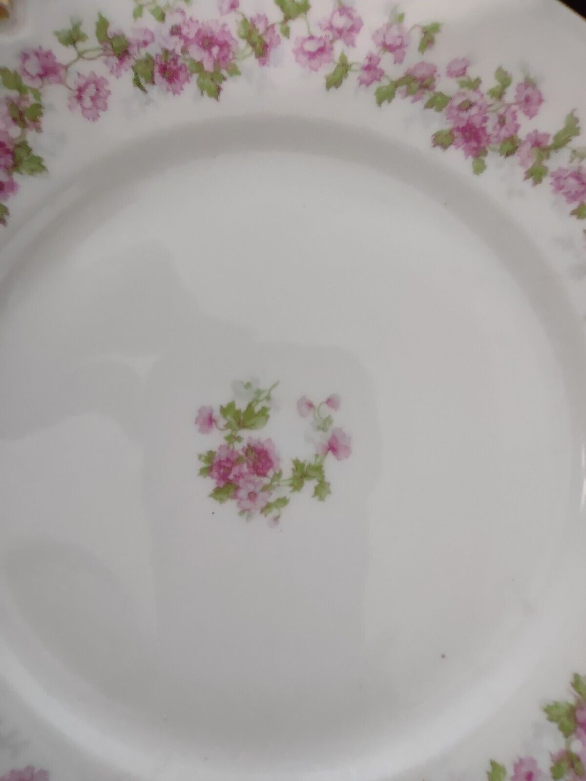 Haviland Limoges Green Gold Pink Rose Center Dinner Plate 9-3/4" (lot 325)