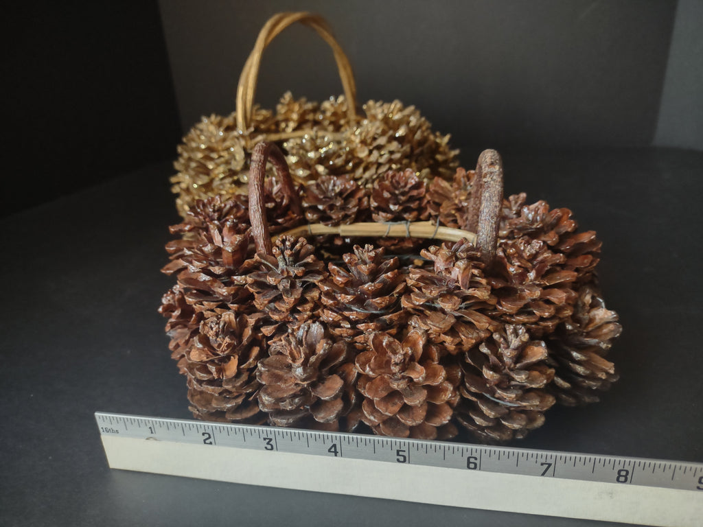 Vintage Christmas Golden Primitive Rustic Pinecone Basket x 2 (lot 1183)