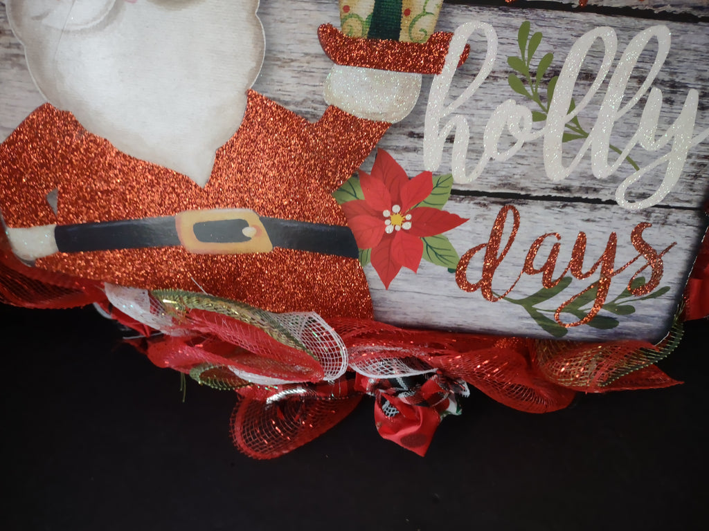 Christmas Happy Holly Days Mesh Ribbon Wreath Handmade 22" (lot 1399)
