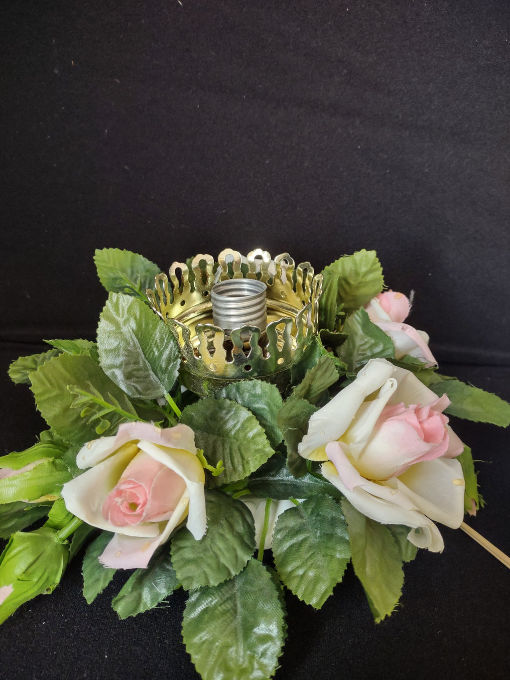 Vintage Milk Glass Hurricane Lamp Roses Floral (2518c)
