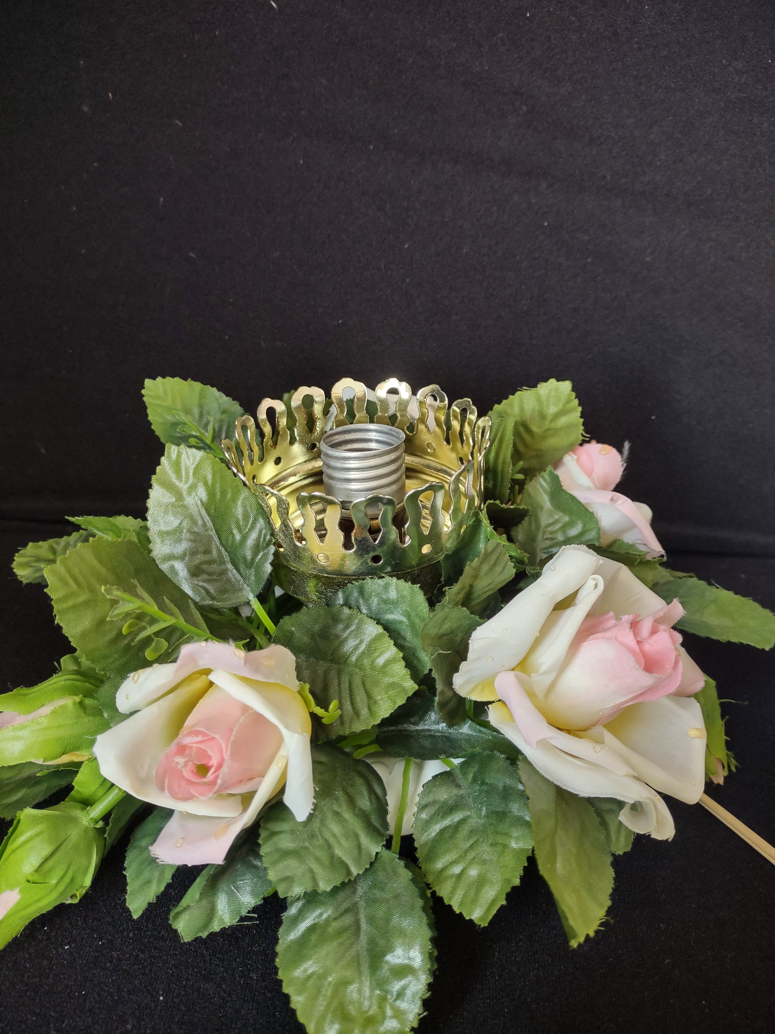 Vintage Milk Glass Hurricane Lamp Roses Floral (2518c)