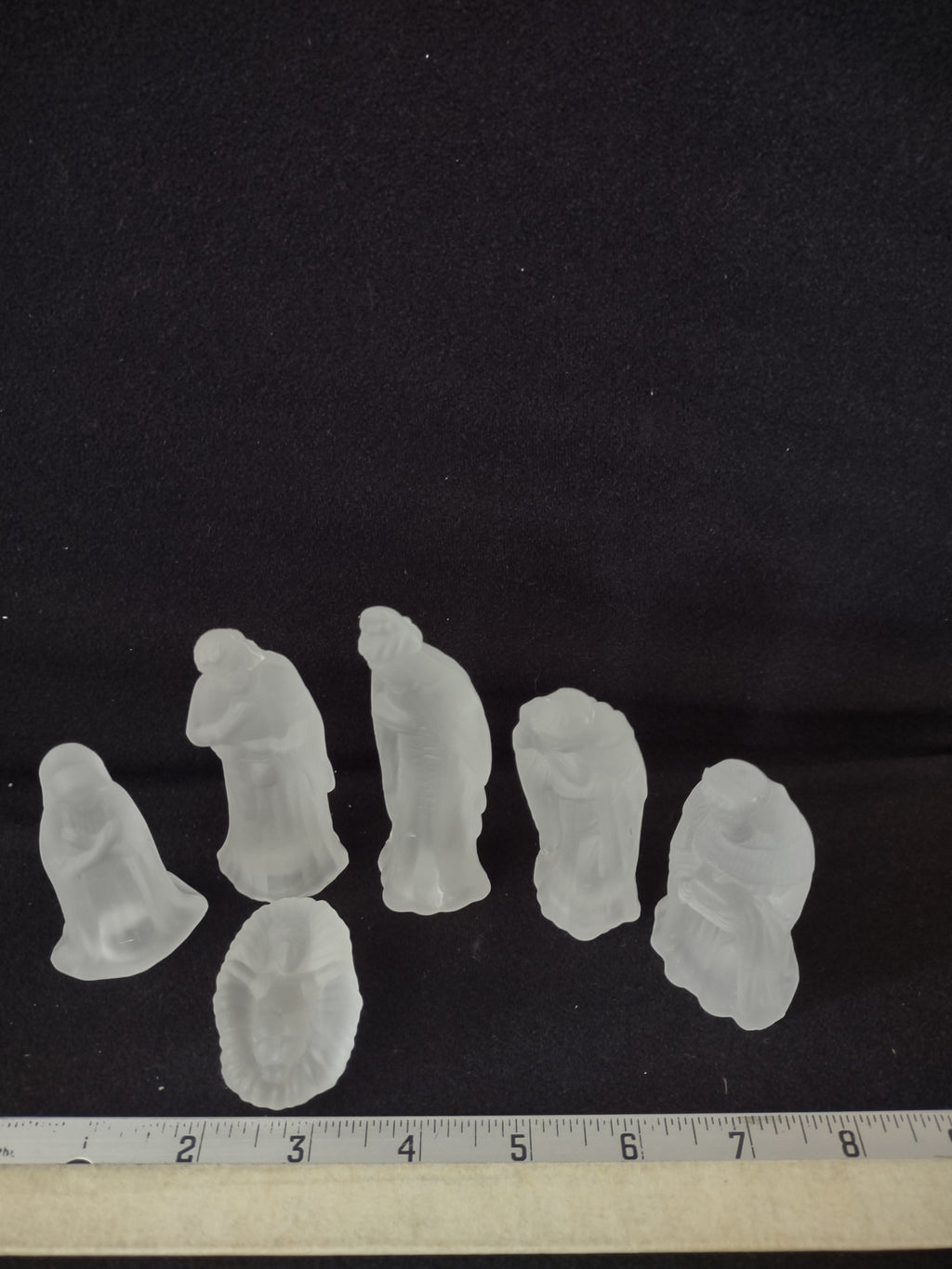 Vintage 6 Piece Frosted Glass Nativity Set Mary Joseph Jesus 3 Wisemen (Lot 4057