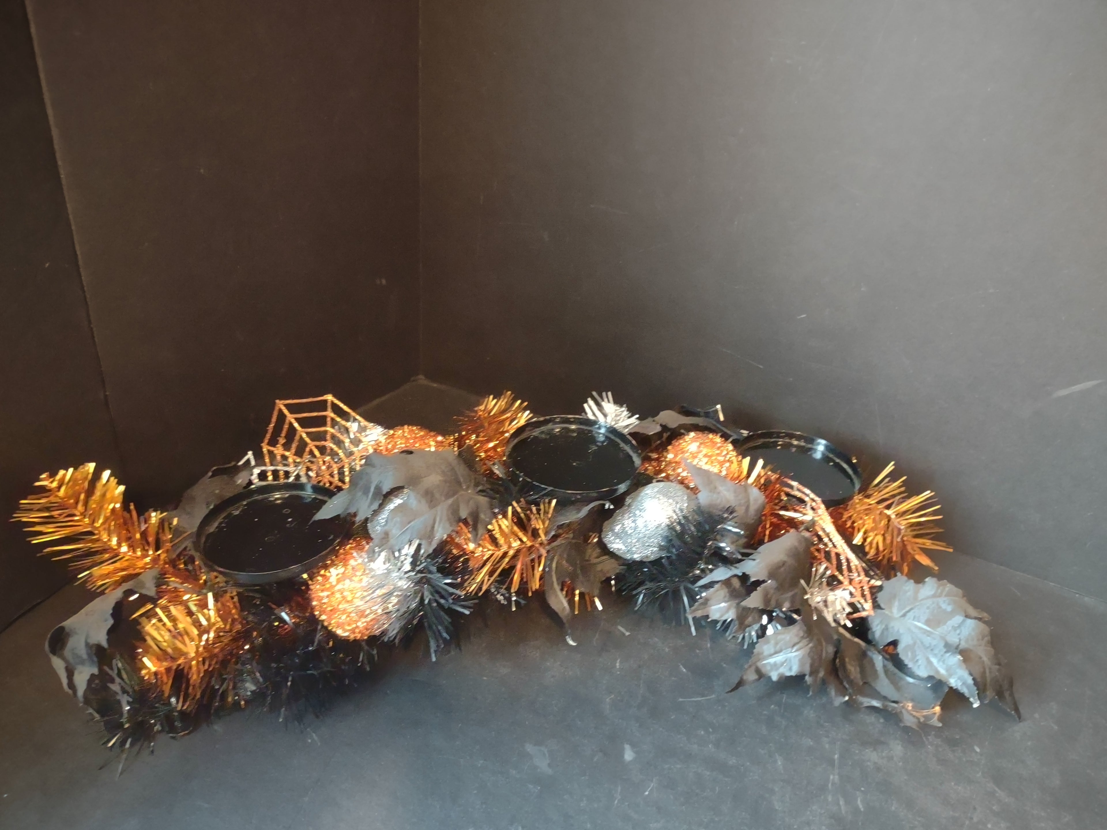 Halloween Black Orange Centerpiece Sandra Lee Candleholder 20" (lot 2996j)