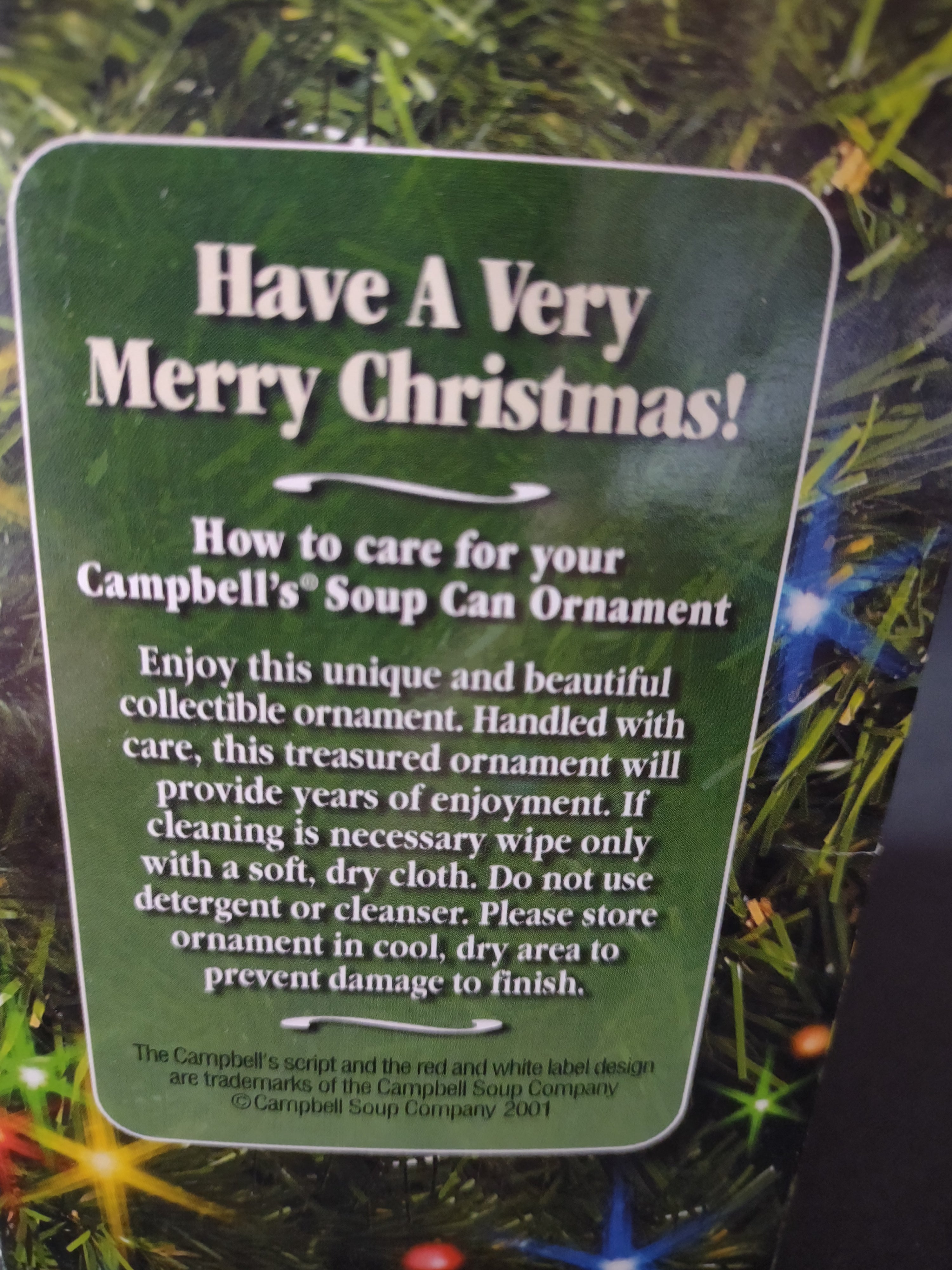 Vintage Christmas 2001 Campbells Cream of Mushroom Soup Can Ornament (Lot 4707)