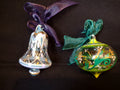 Set of 2 Hand Painted Gems Ornaments Christmas Lenox Green Purple (lot 1634)