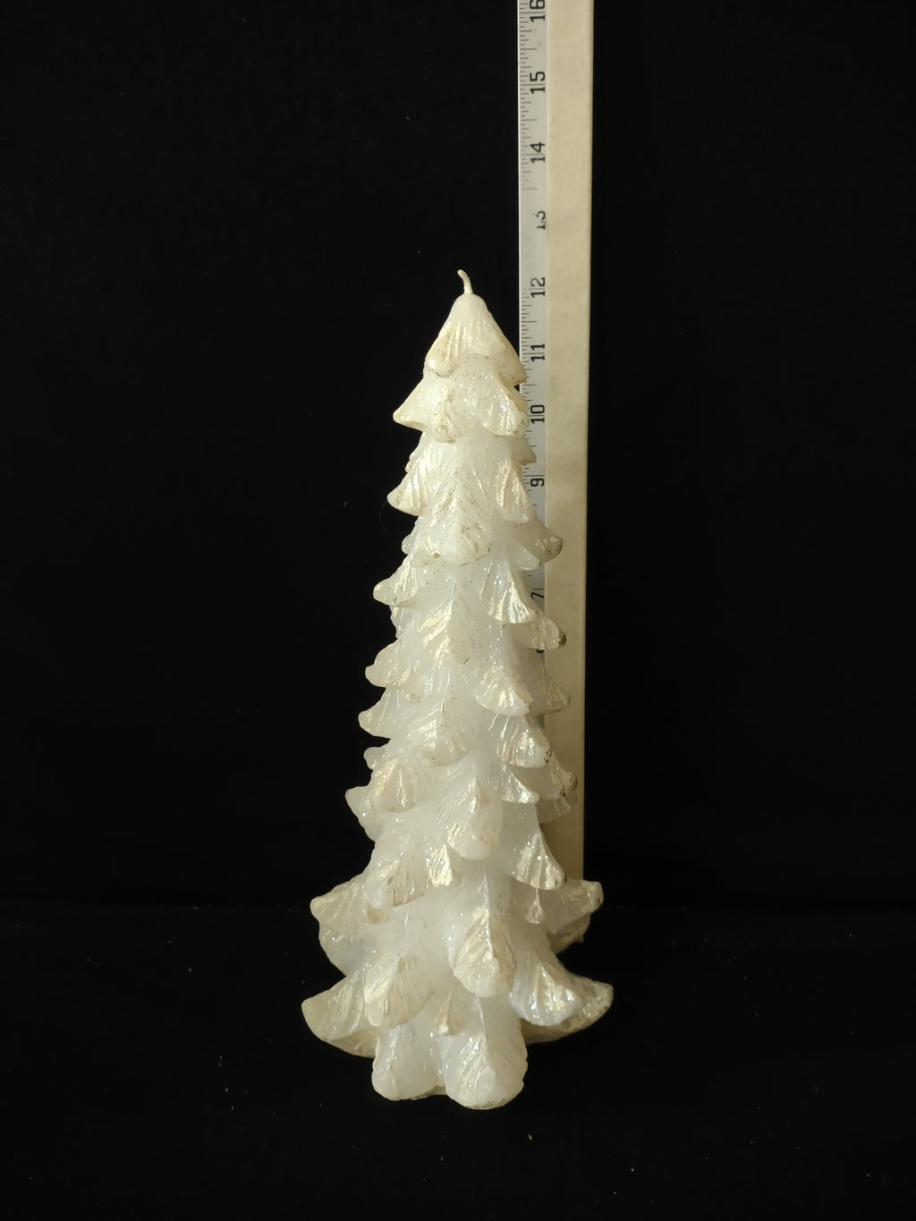 Vintage Christmas Winter White Sparkles 12" Tree Candle (Lot 3935)
