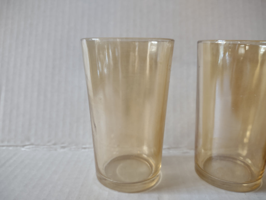 Vintage Carnival Glass Amber Small 4" Drinking Glass x 4 (lot 5167)