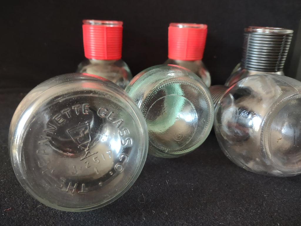 Vintage Hottle Carafe Clear Glass x 8 NO Lid Red Green Black (lot 5255)